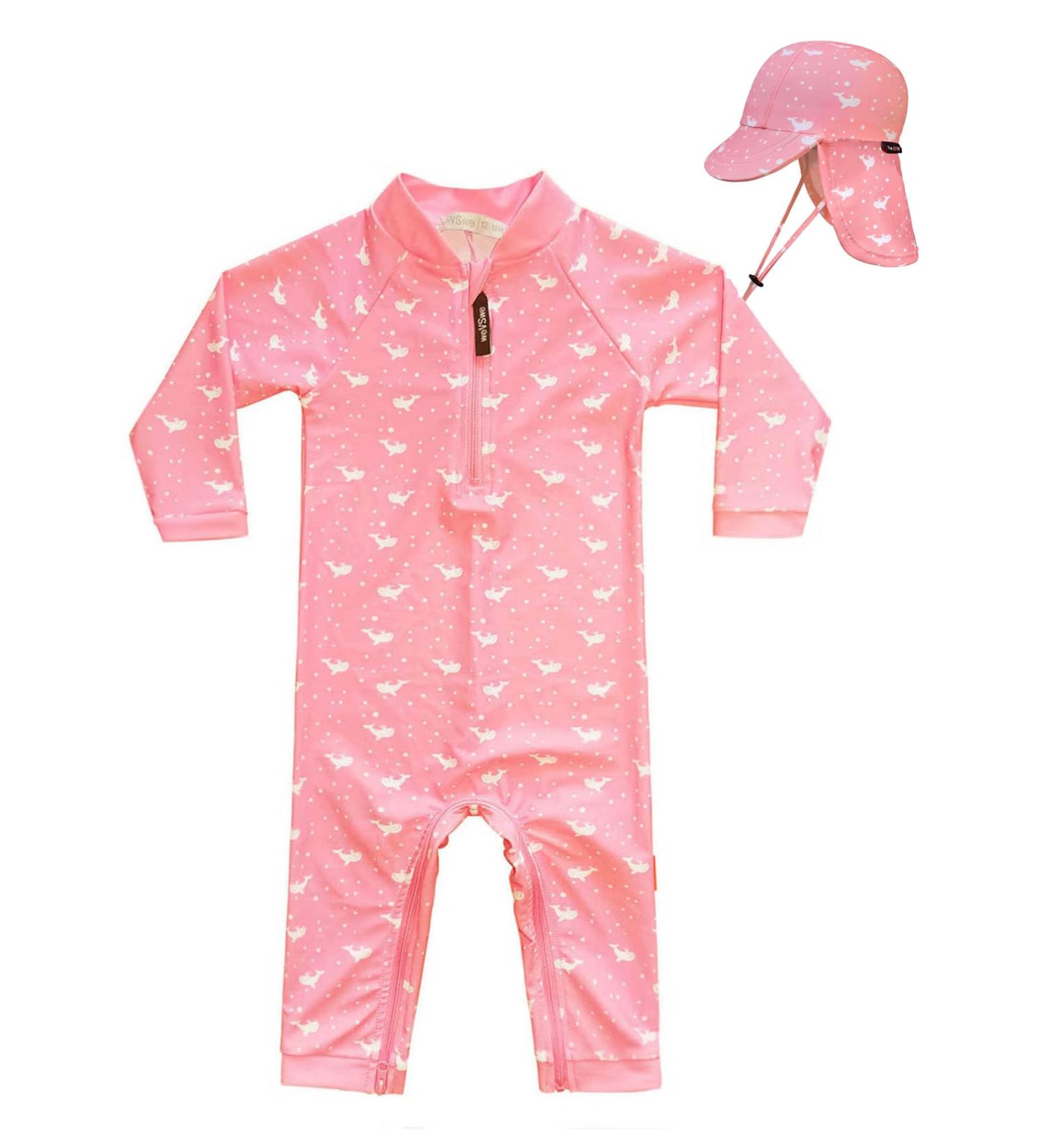 weVSwe Baby Girl UV Protection Rash Guard Swimsuit with Sun Hat | 0-3 Years | Whale Design - Buy Online on GoSupps.com