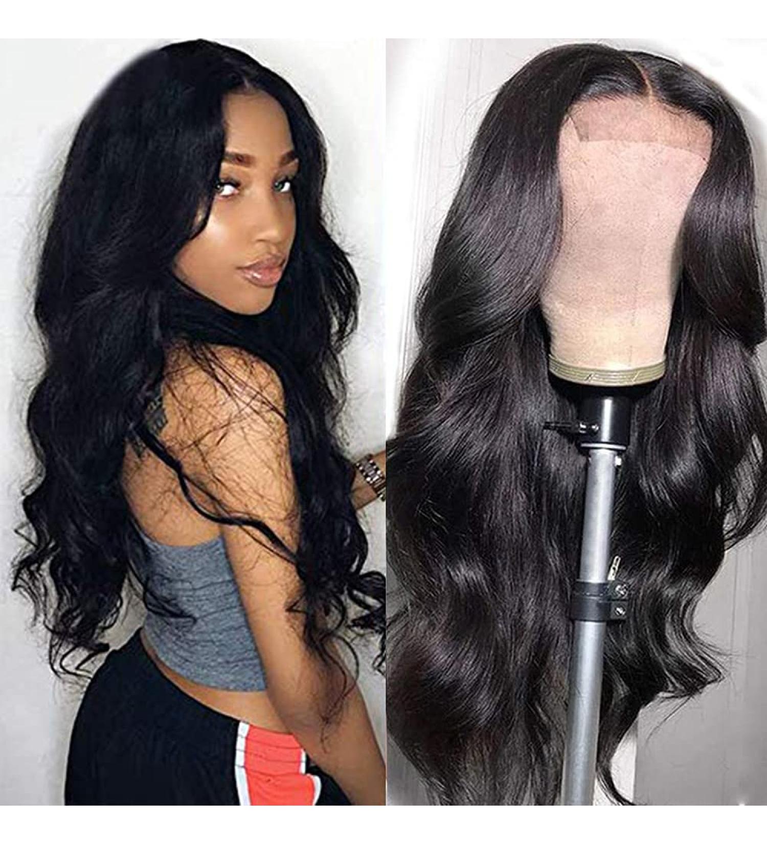 Muokass T-Part Body Wave Brazilian Virgin Human Hair Wig 18 Inch 150% Density HD Lace Front Closure Wig for Black Women - Buy Online on GoSupps.com