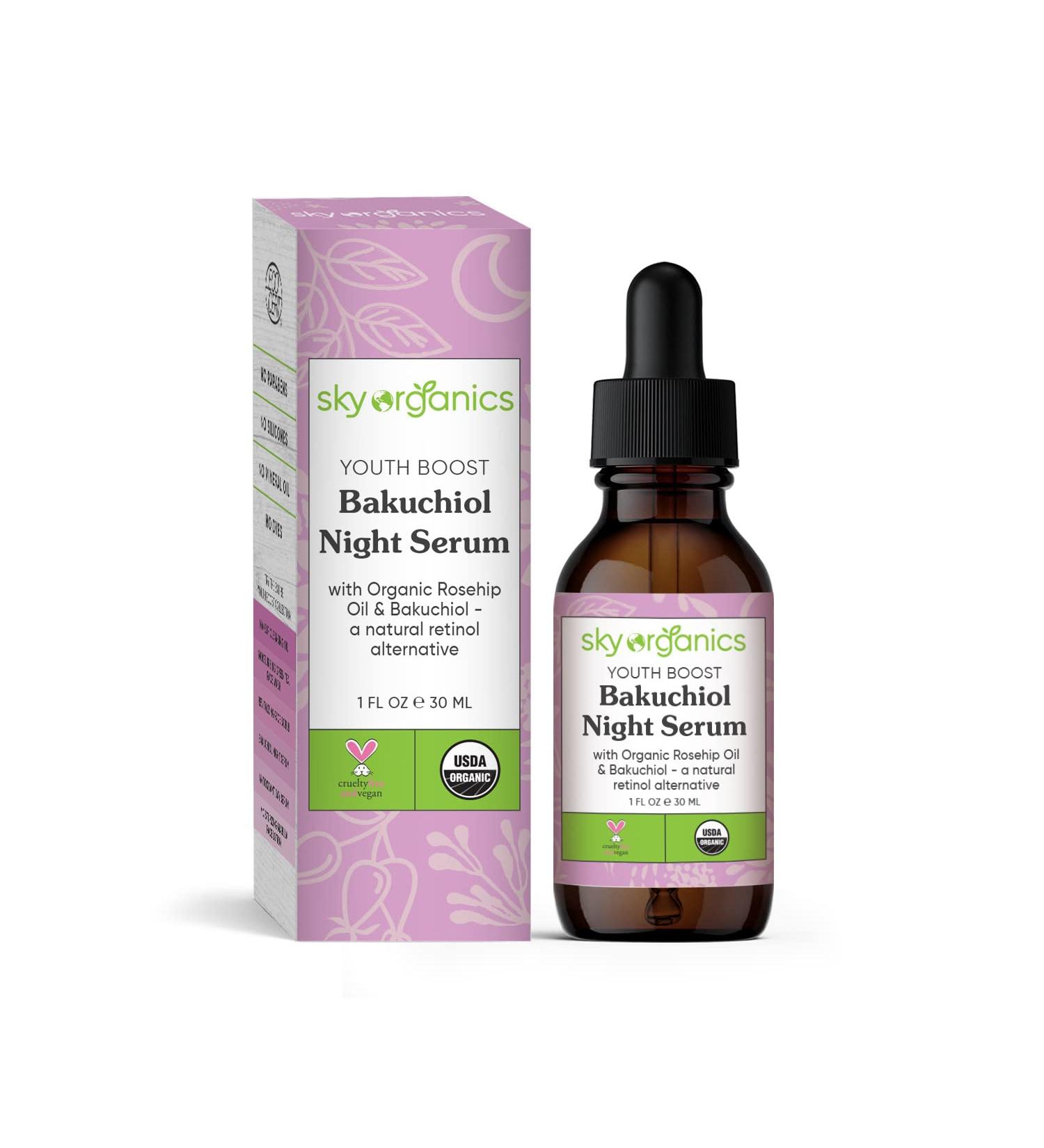 Sky Organics Youth Boost Bakuchiol Night Serum 1 oz - Natural Anti-Aging Skincare - Buy Online on GoSupps.com