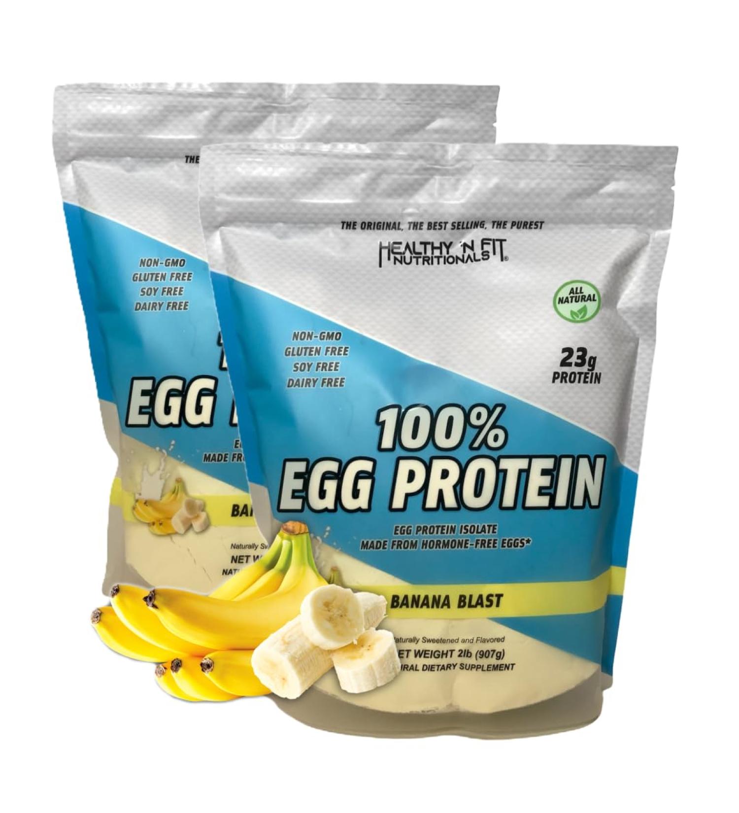 Healthy 'N Fit 100% Egg Protein- Banana 2 Pack (4 lb Total) : 100% Egg White Protein Plus Natural Peptides. Naturally Flavored & Sweetened Keto & Paleo Friendly. - Buy Online on GoSupps.com