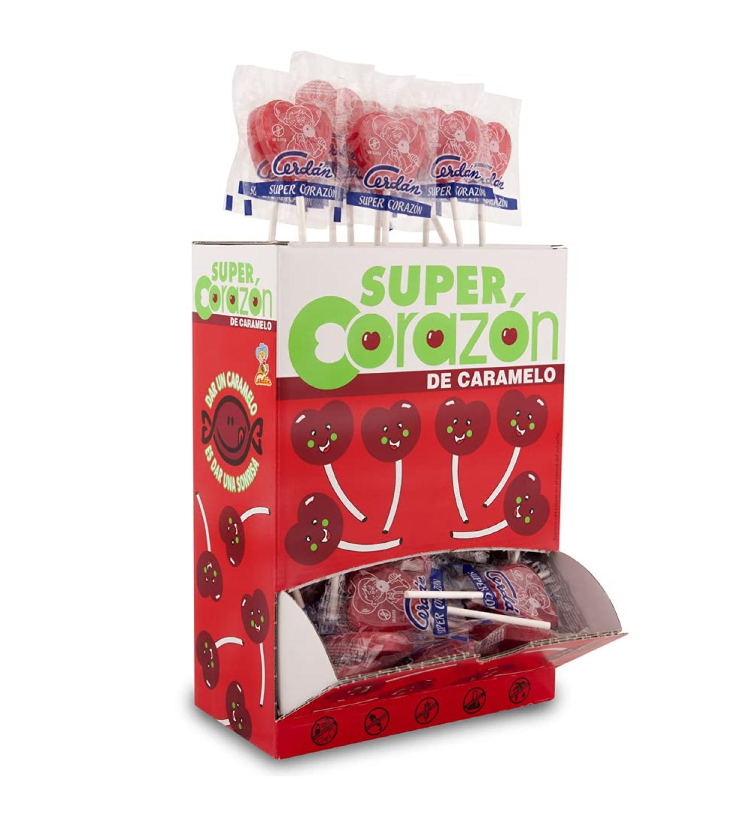  Caramelos Cerd n Caramelos Cerd n - Giant Cherry Flavored Super Heart Lollipops | Box of 80 Units | Hard Candy with Stick Gluten and Allergen Free | Ideal for Parties Valentine's Day and Birthdays - Buy Online on GoSupps.com