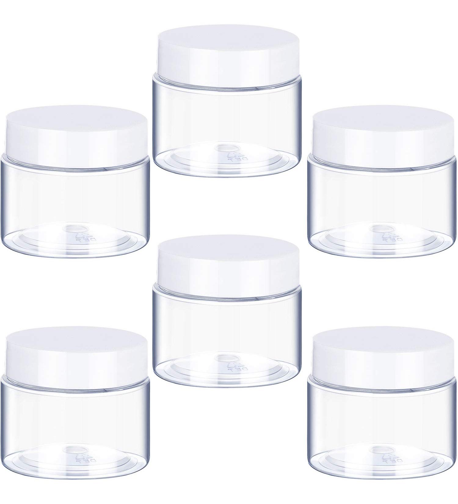 6 Pack 1 oz Clear Plastic Pot Jars with White Lids for Travel Storage - Leak Proof Cosmetic Containers for Makeup, Nails, Jewelry - White-1 oz - Buy Online on GoSupps.com