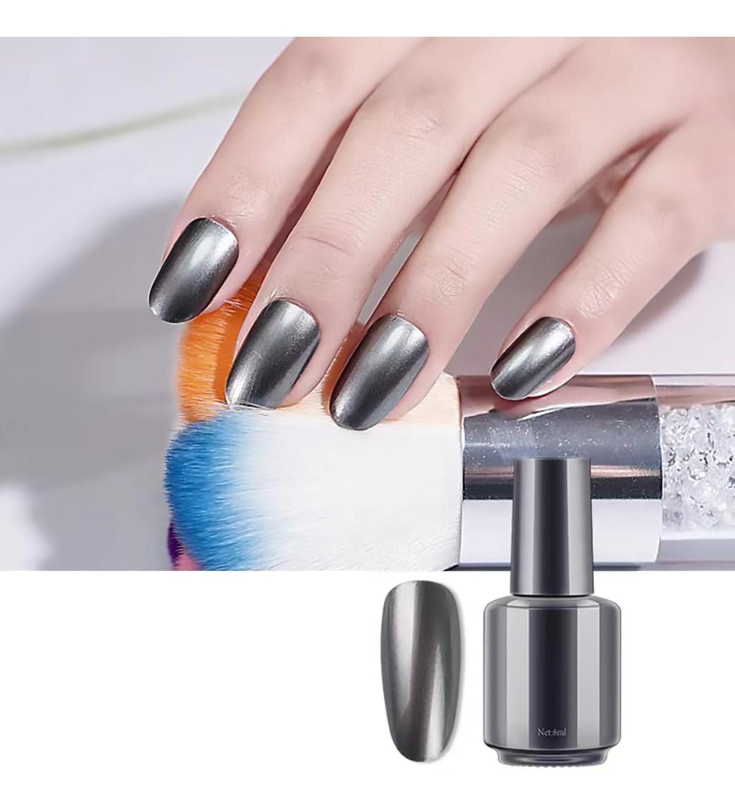 Mirror Nail Varnish Metal Nail Polish Metallic Effect Nail Art Polish Auroras Shining Pearl Shell Sparkle Gel Nail Polish Home Mirror Effect Nail Varnish Long Lasting & Chip Resistant (Grey) AF - Buy Online on GoSupps.com