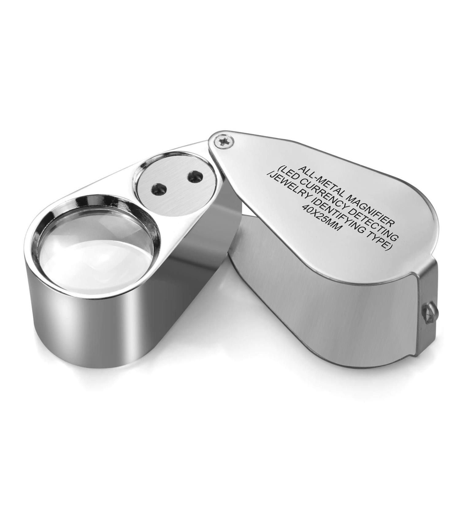 Leffis 40X Jewelers Loupe Magnifier with LED/UV Illumination - Metal Construction, Pocket Size for Jewelry, Gardening, Kids, Stamp, Rock Collecting - Buy Online on GoSupps.com