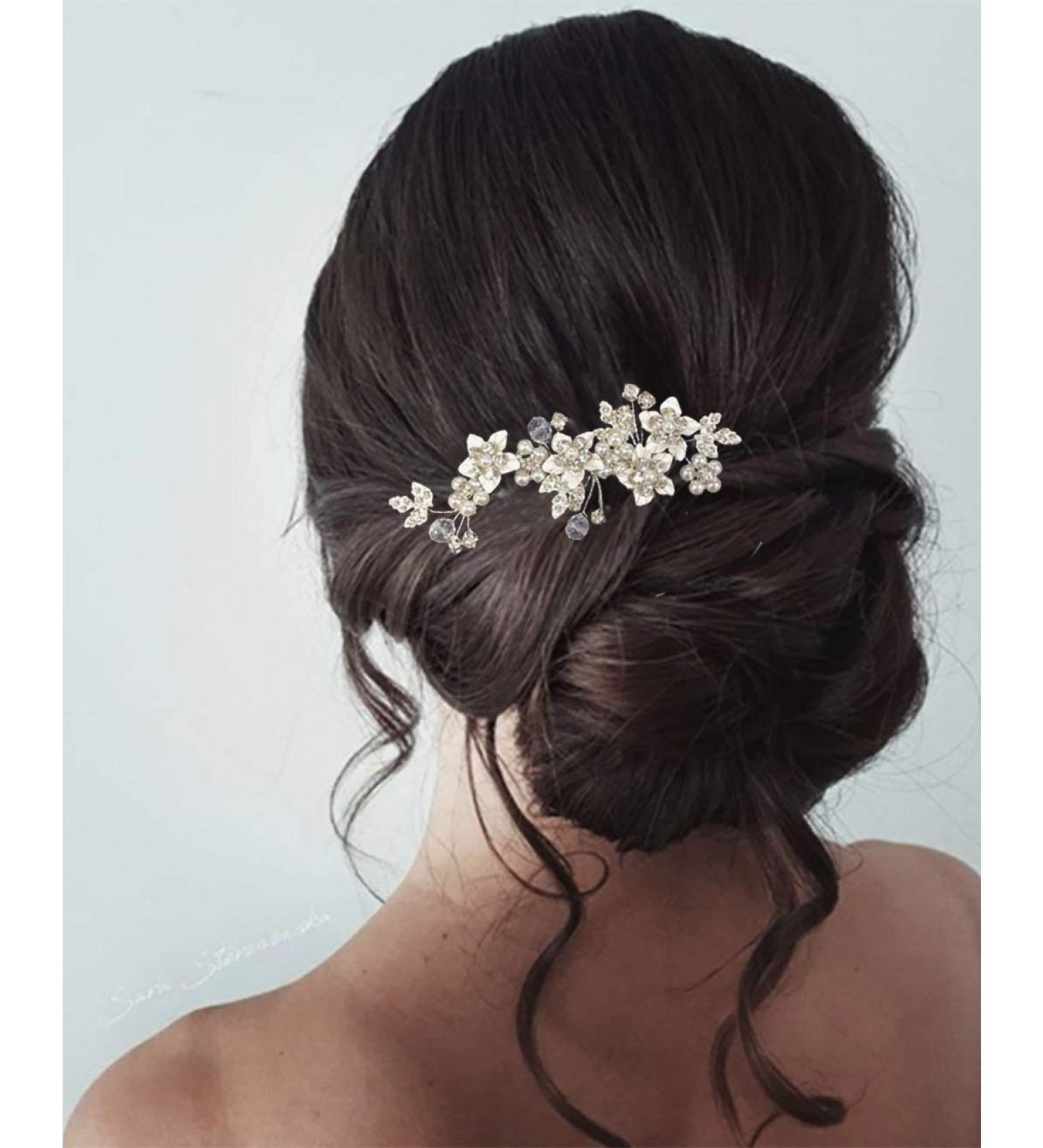 Unicra Bride Wedding Hair Comb Silver Flower Hair Accessories Pearl Bridal Headpiece for Women and Girls - Buy Online on GoSupps.com