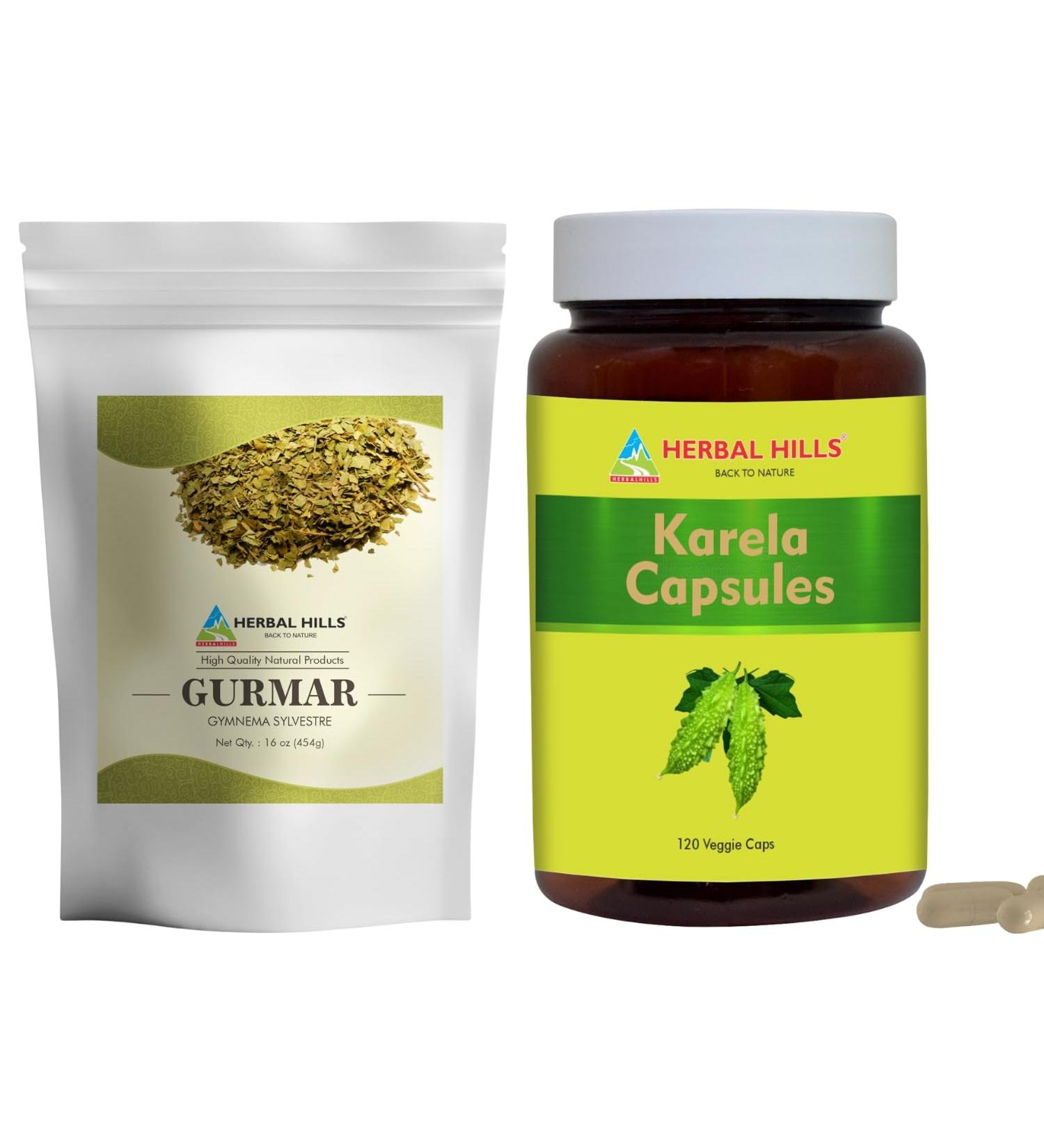 HERBAL HILLS Gurmar Tea Powder and Karela Capsules Pack of 2 Combo - Buy Online on GoSupps.com