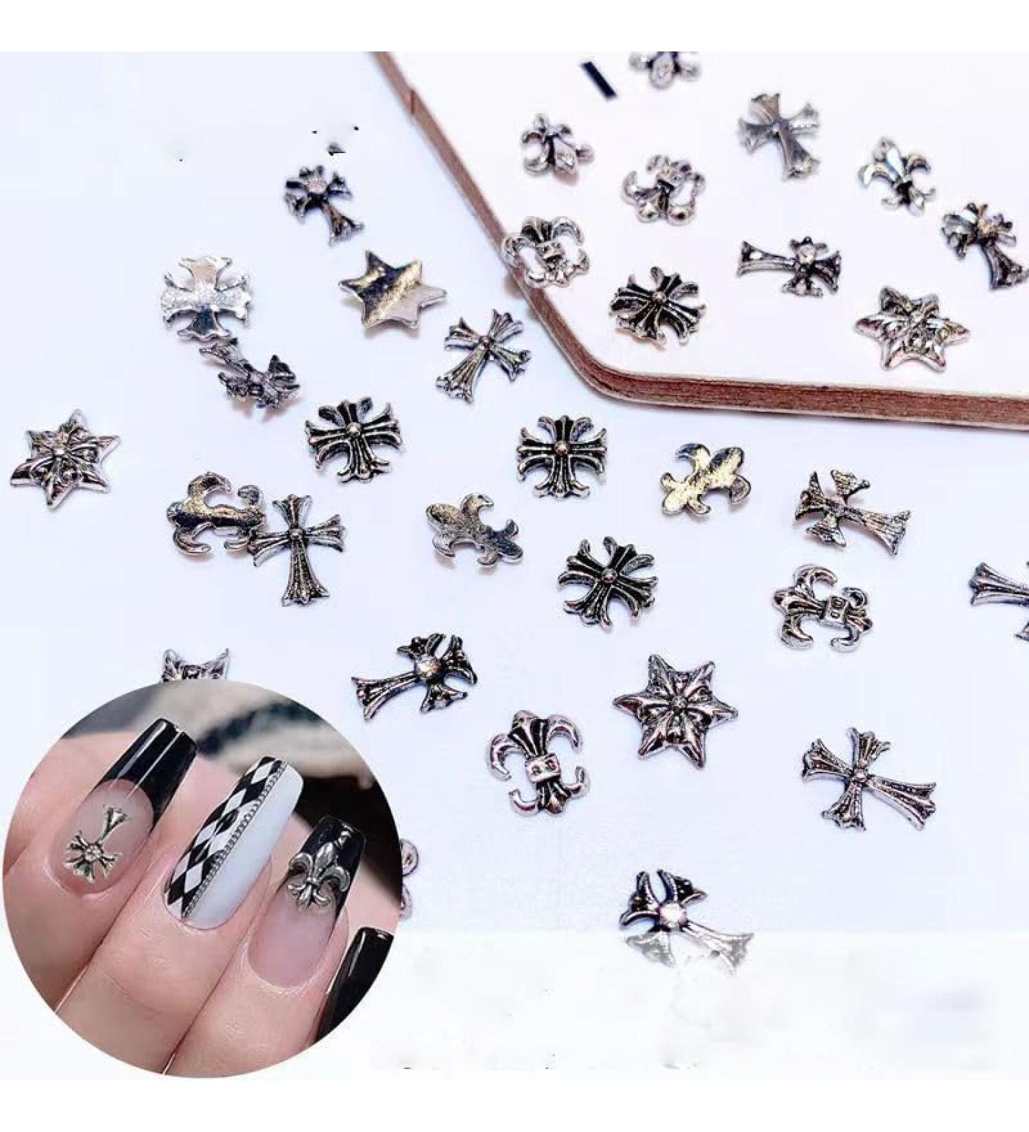 DIY Handmade Nail 49PCS Vintage Punk Alloy 3D Cross Nail Art Decorative Accessories for Girl Women (Silver) - Buy Online on GoSupps.com
