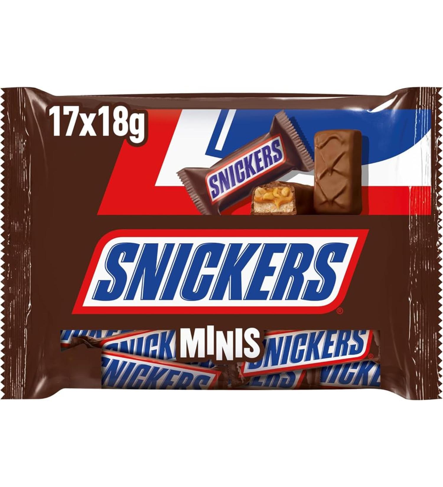 Snickers - Milk Chocolate Peanuts and Caramel Mini Bars - 17 Mini Bars - Bag of 333g - Buy Online on GoSupps.com