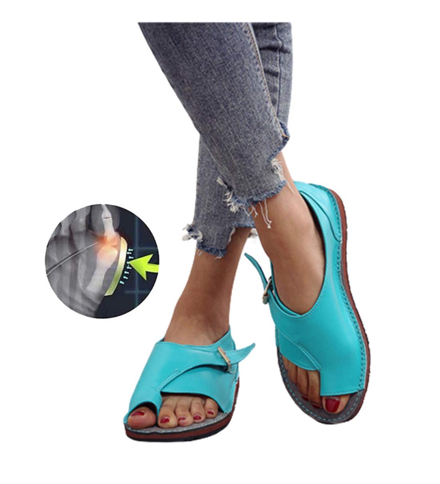 Orthopedic Women's Sandals - Leather Open Toe Flat Sole Casual Summer Footwear for Outdoor Hiking & Beach | Bonnie Shoes (Navy Blau Size 41 EU) - Buy Online on GoSupps.com
