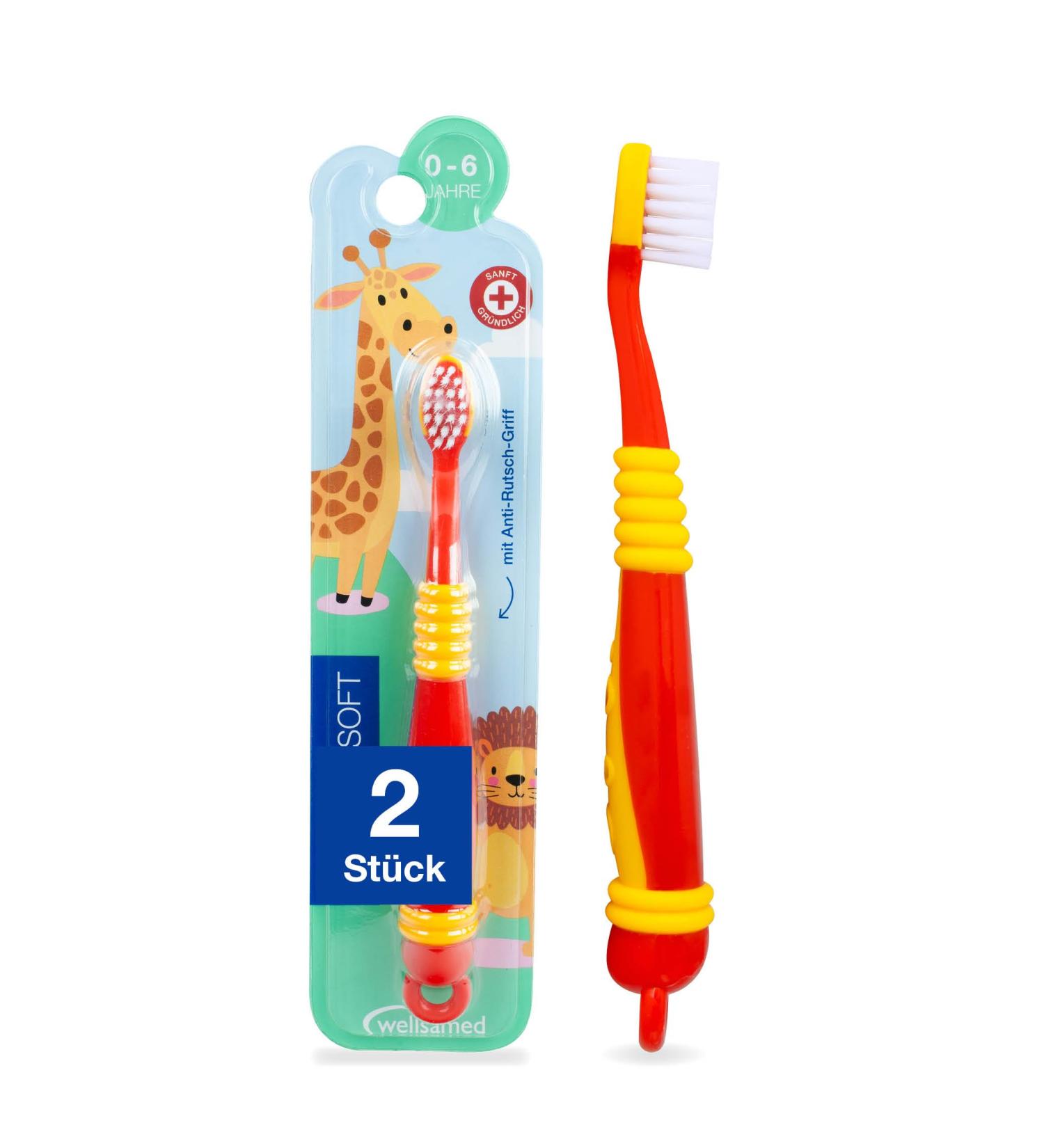 Buy Wellsamed Junior Soft Children's Toothbrushes - Red (Pack of 2) for Ages 0-6 | International Shipping Available - Buy Online on GoSupps.com