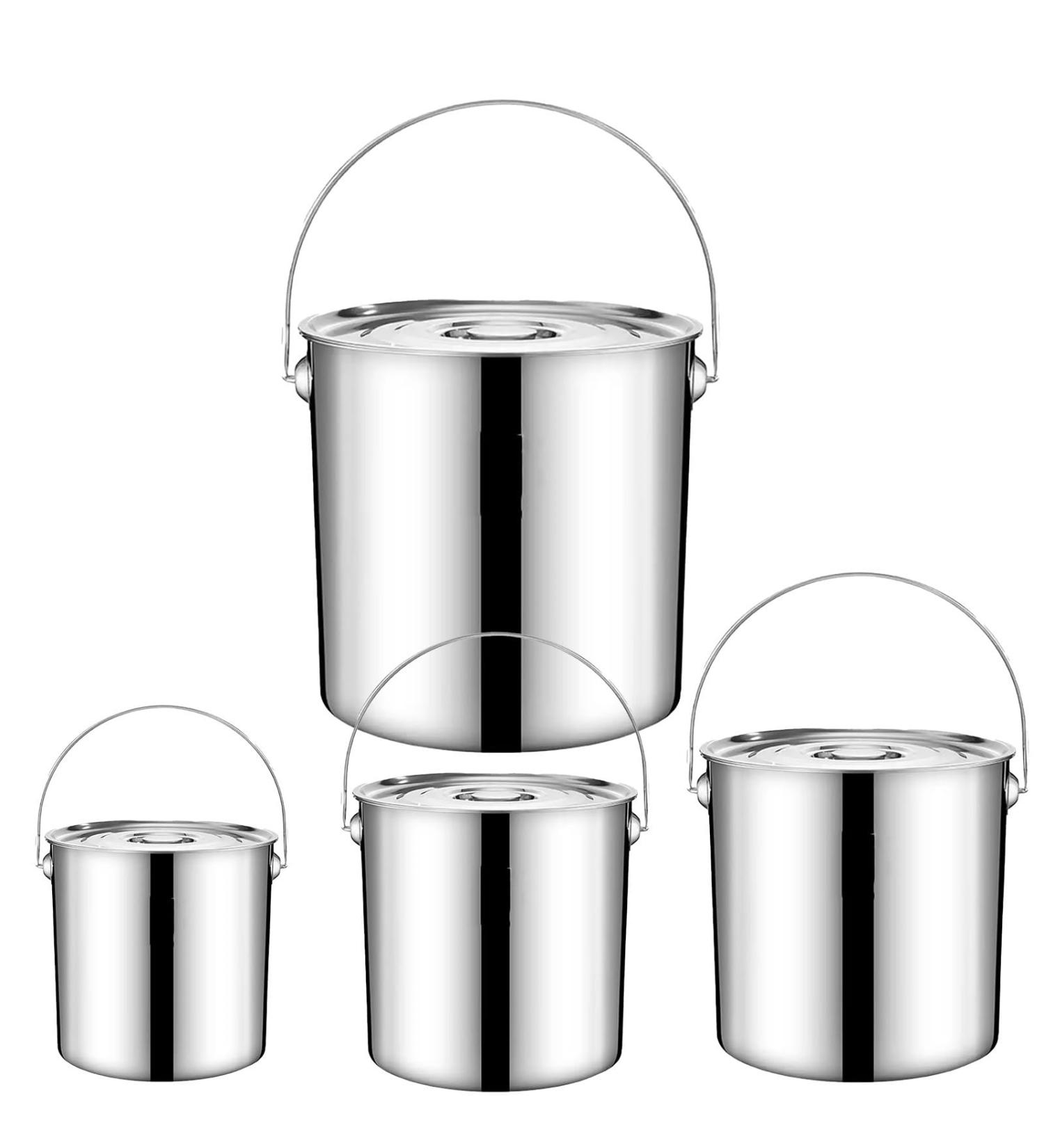 Stainless Steel Bucket 6L/12L/20L Kitchen Stainless Steel Bin with Lids and Handle Water Bucket (Color : Silver 25cm) - Buy Online on GoSupps.com