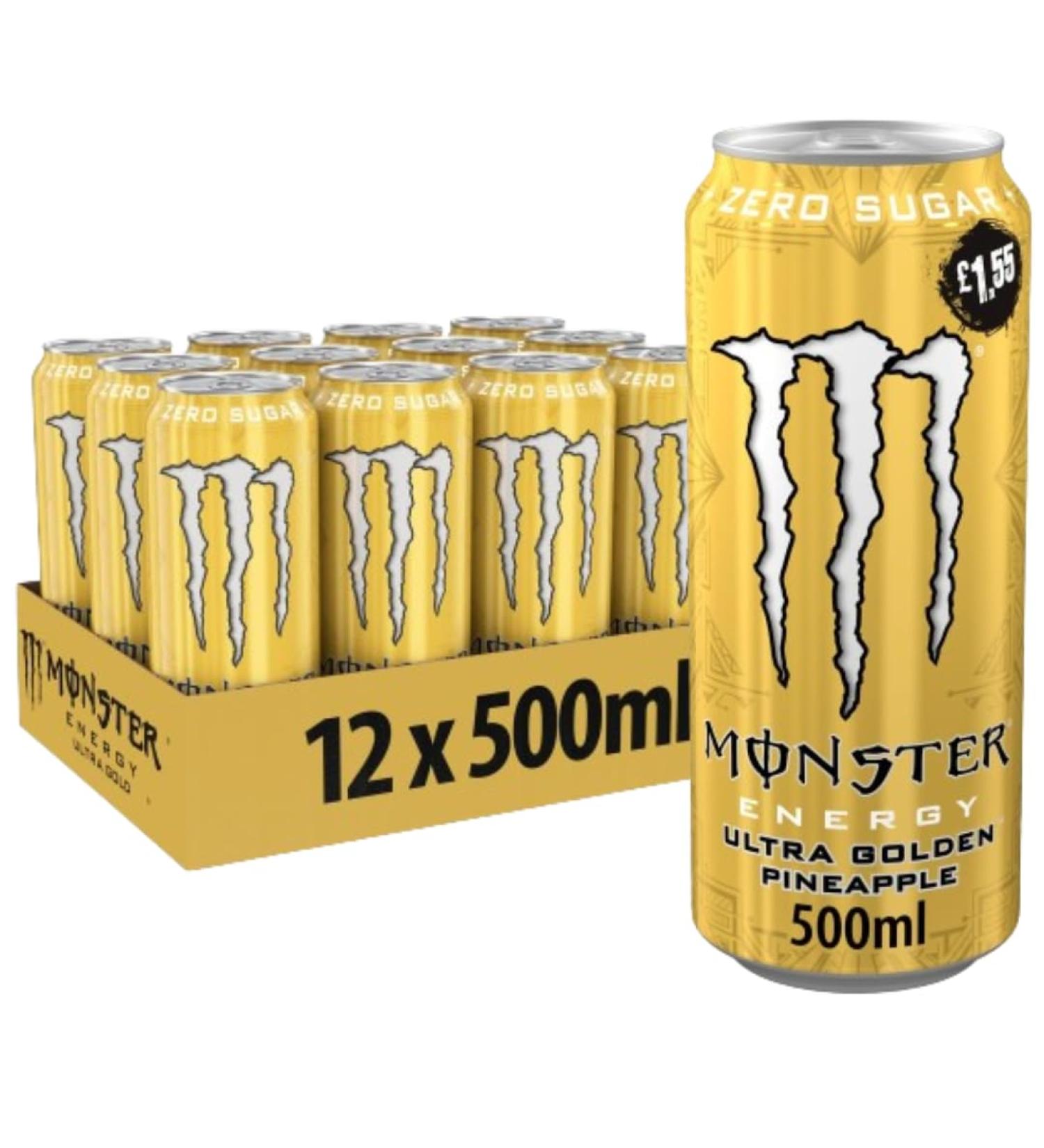 Monster Ultra Sugar Free Energy Drinks Pineapple - Energy Ultra Zero Sugar RRP Price Marked (12x500ml) Pineapple 12x500ml