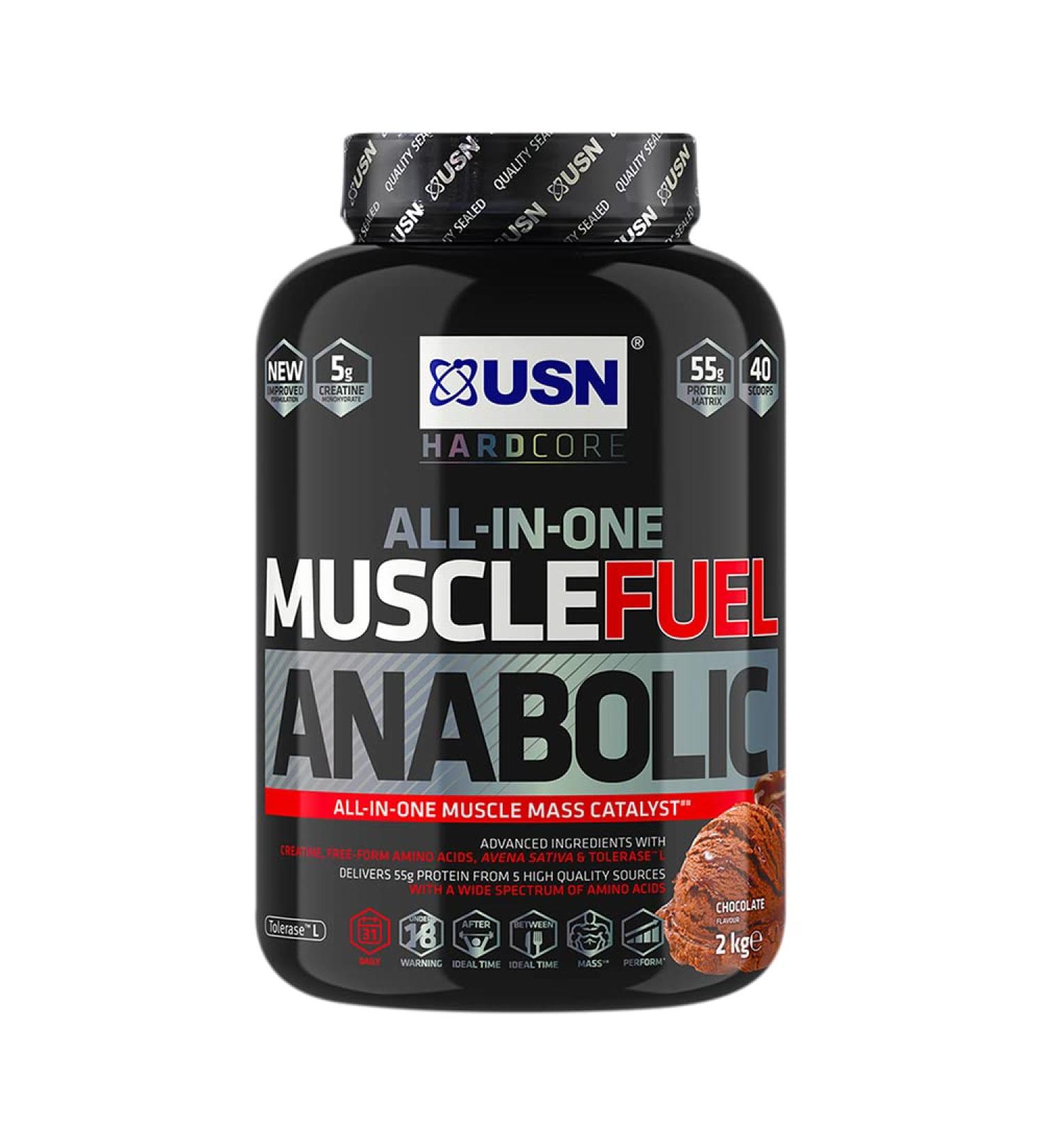 USN Muscle Fuel Anabolic Chocolate Protein Powder Shake 2kg | Muscle Gain Workout Boost | All-in-One Anabolic Shake - Buy Online on GoSupps.com