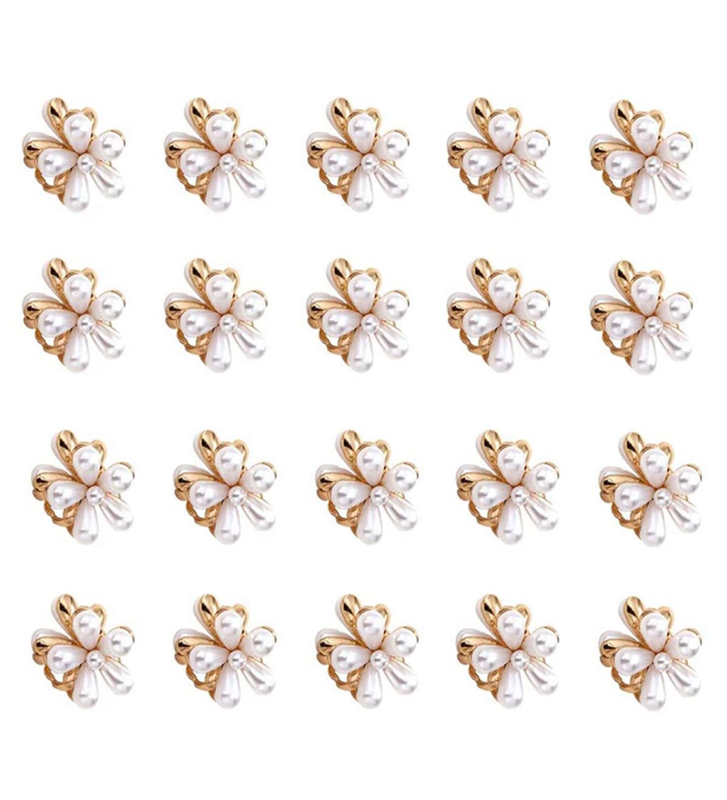 Mini Pearl Flower Hair Claw Clips - Set of 20 | Sweet Daisy Design | Decorative Hair Accessories for Women and Girls - Buy Online on GoSupps.com