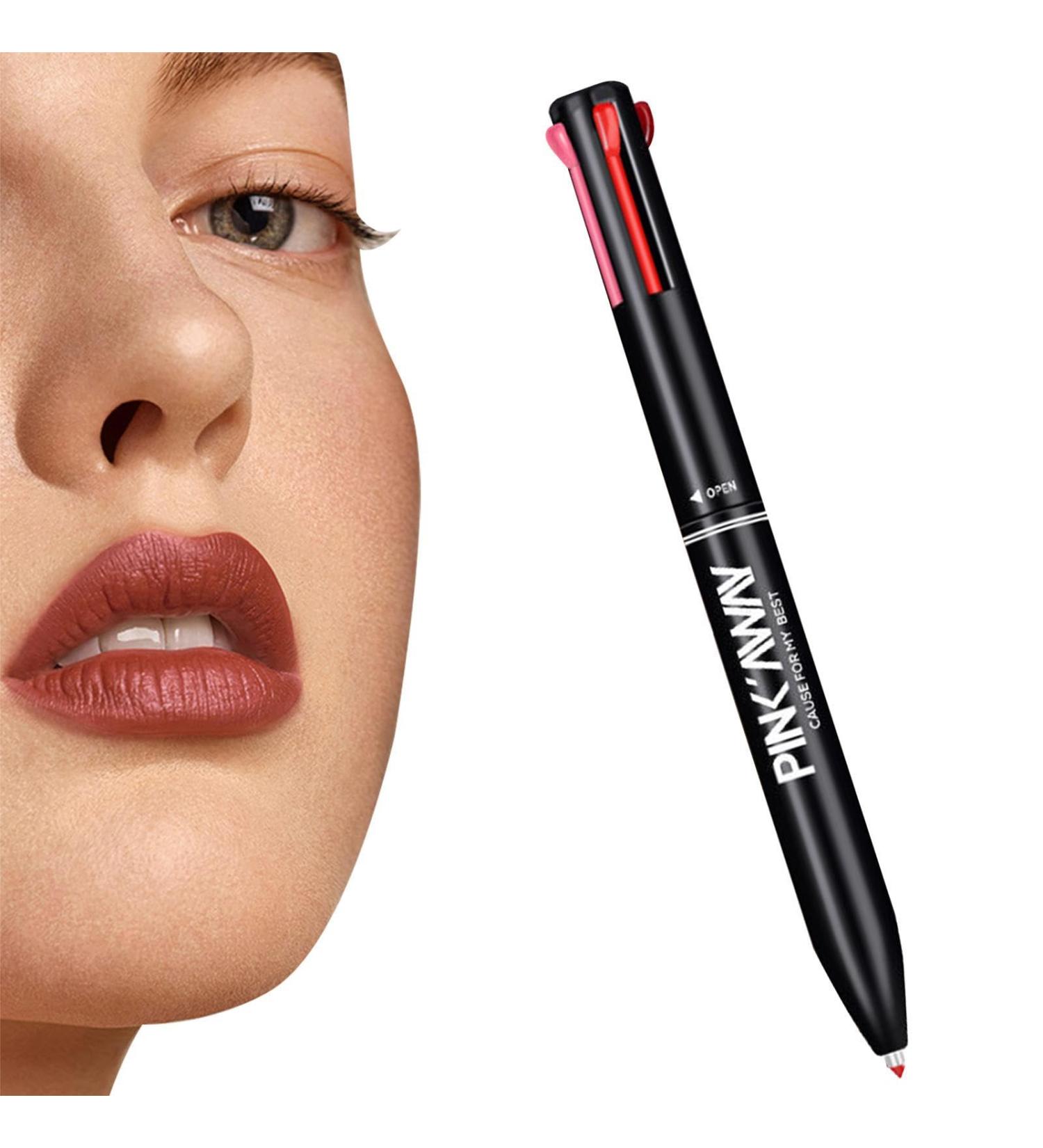 Jimtuze 4in1 Lip Liner Lip Liner Pressed 4 Colors in 1 Lip Contour Pen Waterproof Lip Liner Pen for Daily Makeup Gift for Women Red bean paste + tomato + aunt + fire orange - Buy Online on GoSupps.com