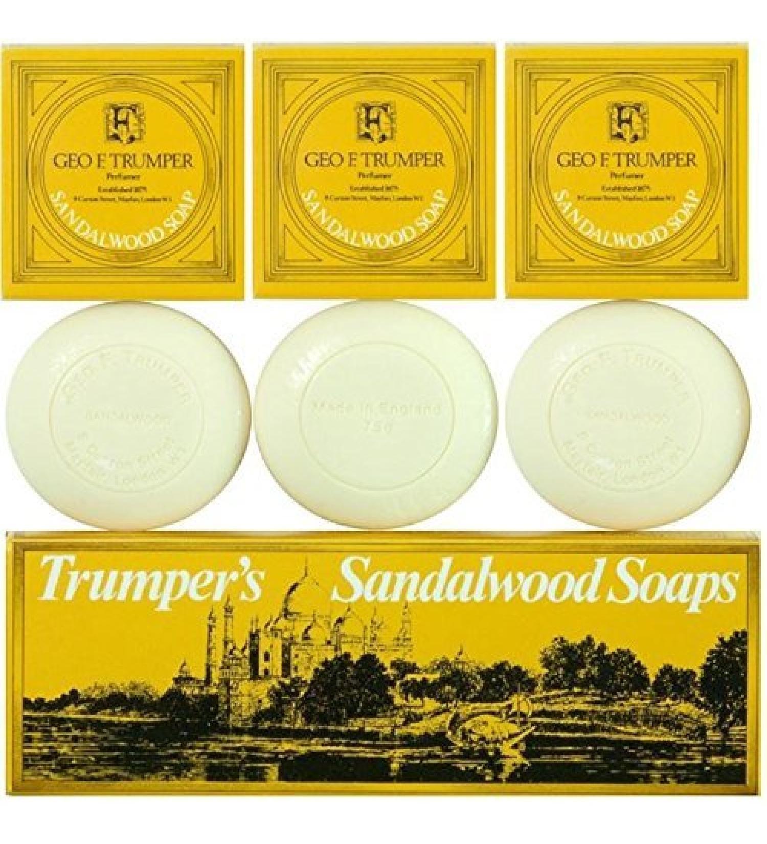 Geo F Trumper Mens Long Lasting Sandalwood Hand Soaps in Gift Box (3x75g)
