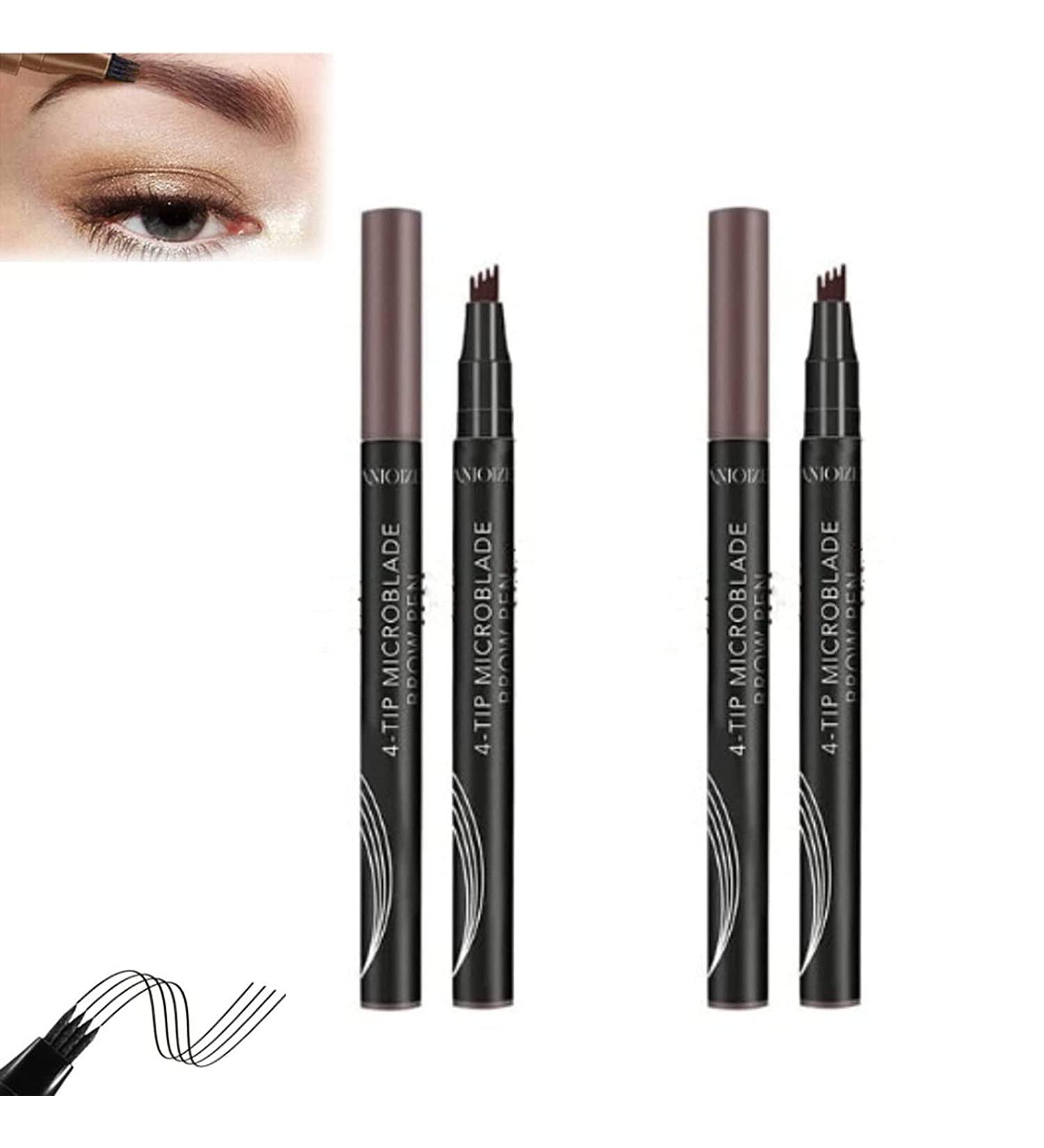 Anjoize 4-Tip Microblade Brow Pen 2023 - Waterproof Precision Eyebrow Makeup for Long-Lasting Fine Strokes (2PCS Dark Brown) - Buy Online on GoSupps.com