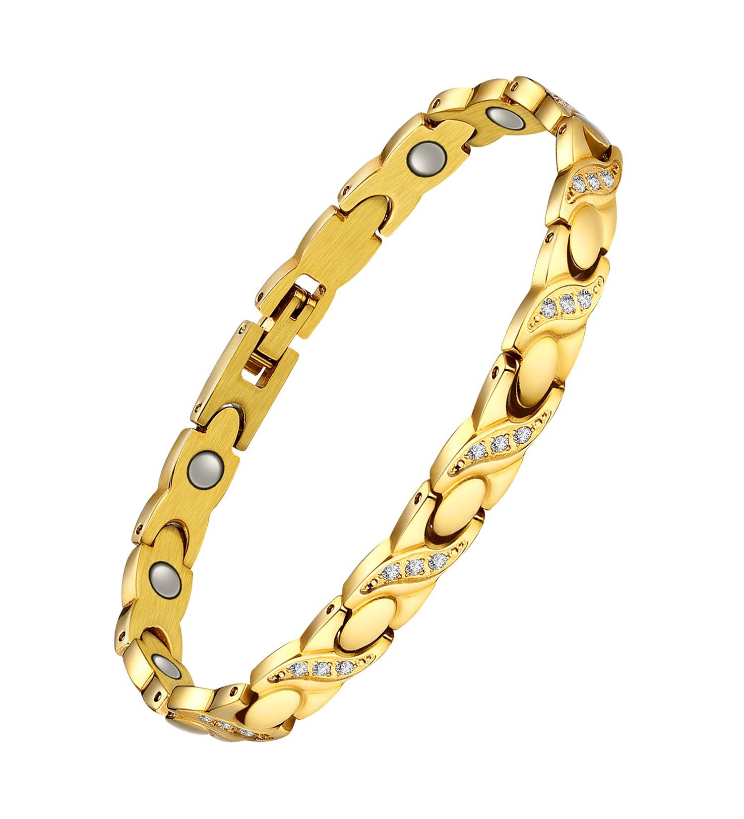 Jeracol Titanium Steel Magnetic Bracelet for Women | Adjustable Length & Crystals Design | Strong Magnets | Includes Sizing Tool | Gold | Jewelry Gift Box - Buy Online on GoSupps.com