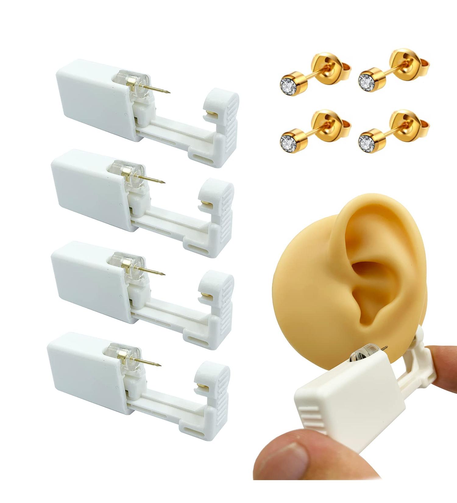 4 Pack Disposable Sterile Ear Piercing Kit - Self Piercing Earrings Gun - Gold - Buy Online on GoSupps.com