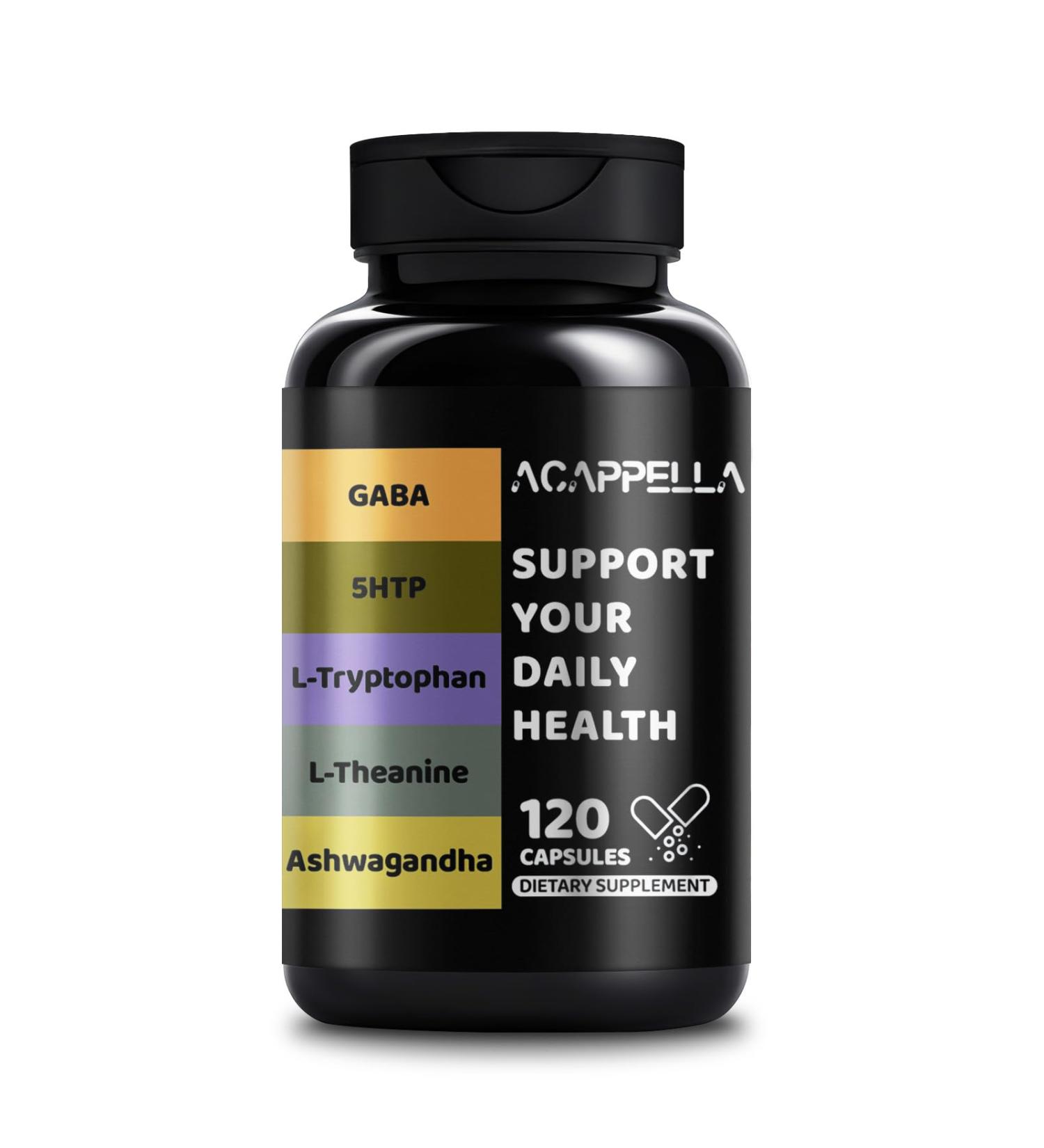 ACAPPELLA Ashwagandha Supplements with GABA Supplement 5-HTP L - Theanine Capsules and L-Tryptophan Capsule - 120 Count - Buy Online on GoSupps.com