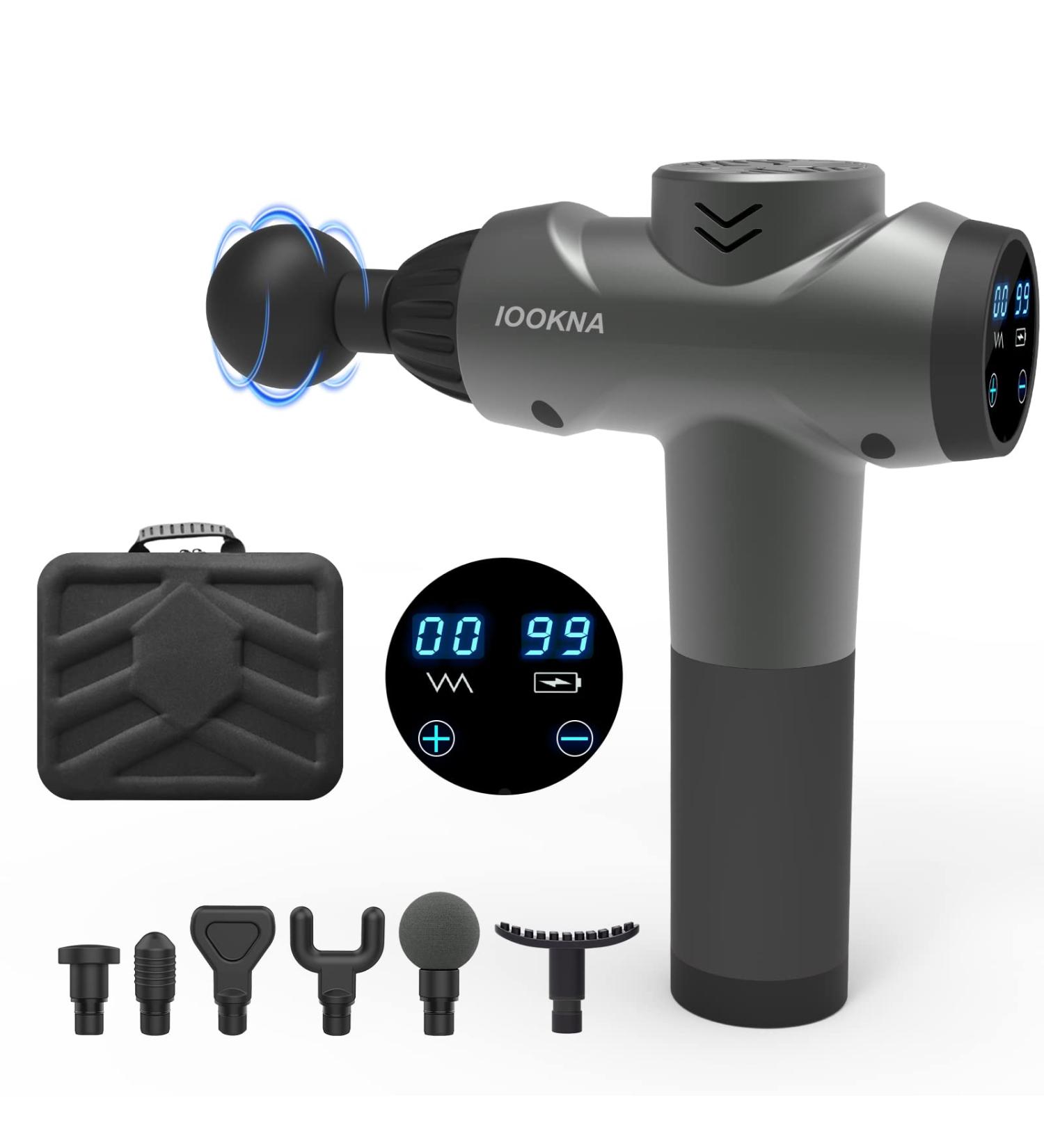Percussion Massage Gun - Grey, 20 Speed Options, 6 Adjustable Heads for Deep Tissue Massage - Buy Online on GoSupps.com