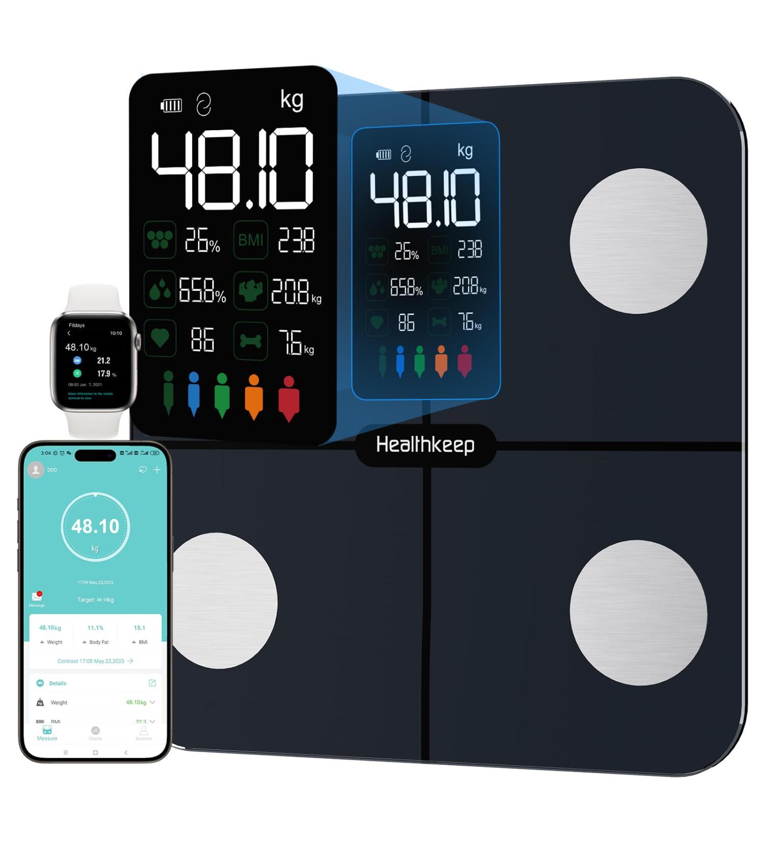 Healthkeep Smart Body Fat Scale with Large VA Display 15 Body Composition Metrics with Heart Rate Body Fat Smart Digital Bathroom Weighing Scale Compatible with iOS Android Max 400lb/180kg 28cm Marine Blue - Buy Online on GoSupps.com