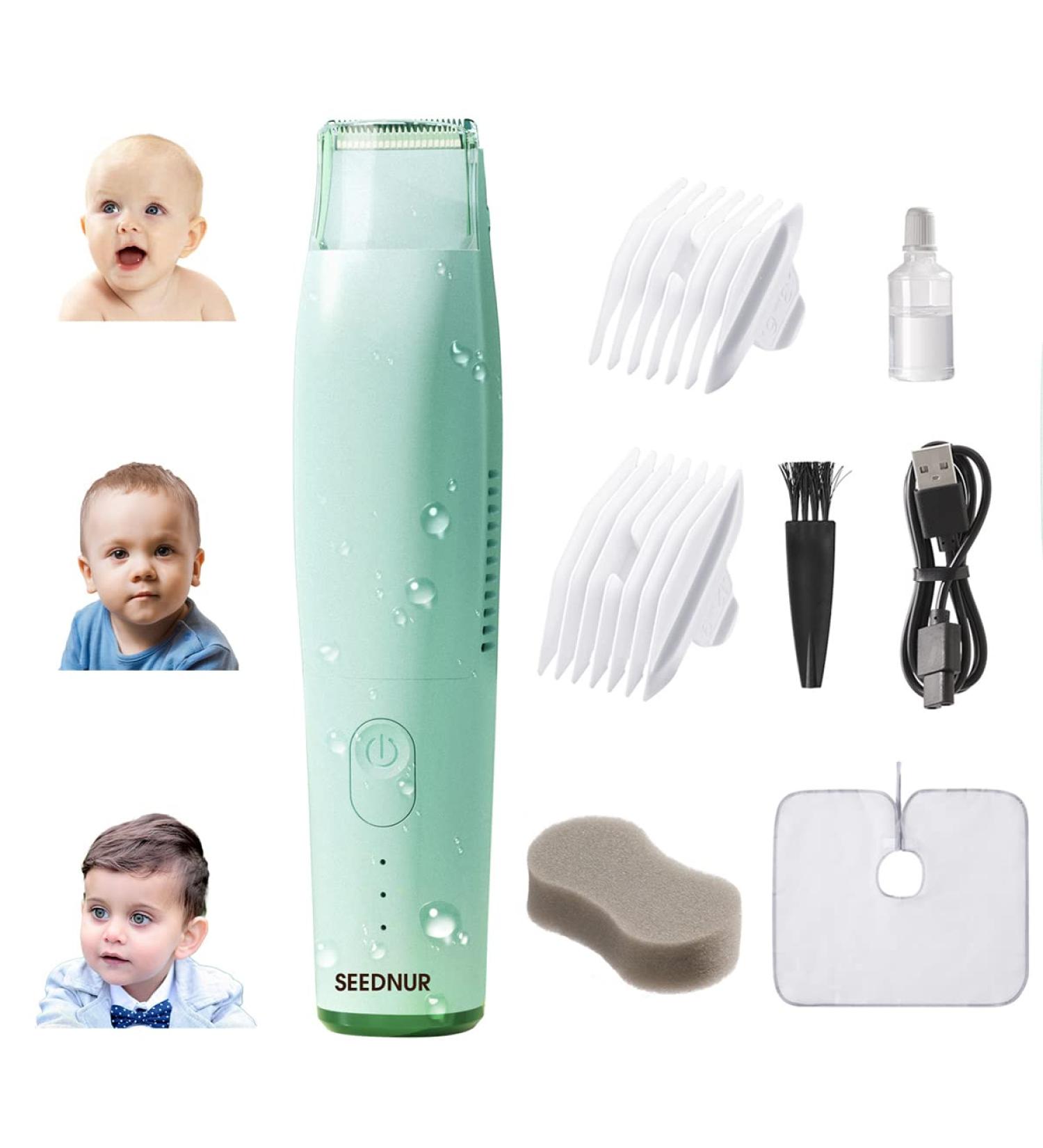 SEEDNUR Baby Hair Clippers with Vacuum - Waterproof & Cordless Hair Trimmer for Infants, Kids & Newborns | Rechargeable with 2 Guide Combs & Haircut Cape - Green - Buy Online on GoSupps.com