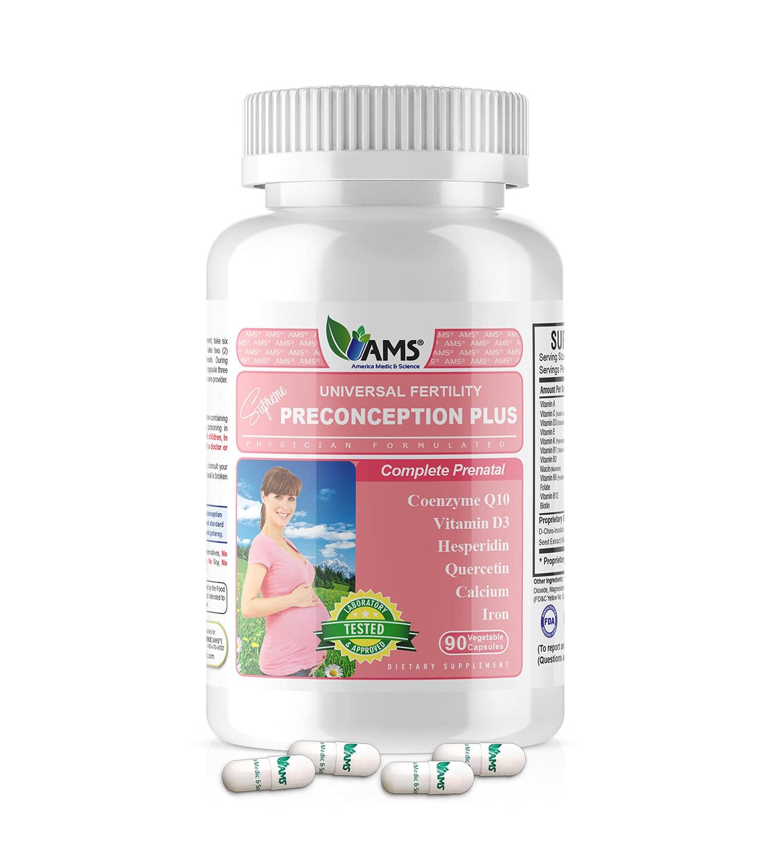 America Medic & Science Preconception Plus (90 Capsules) | Conception & Fertility Supplement for Women Trying to Conceive | Physician Formulated Prenatal Vitamins | 90 Count Pack - Buy Online on GoSupps.com