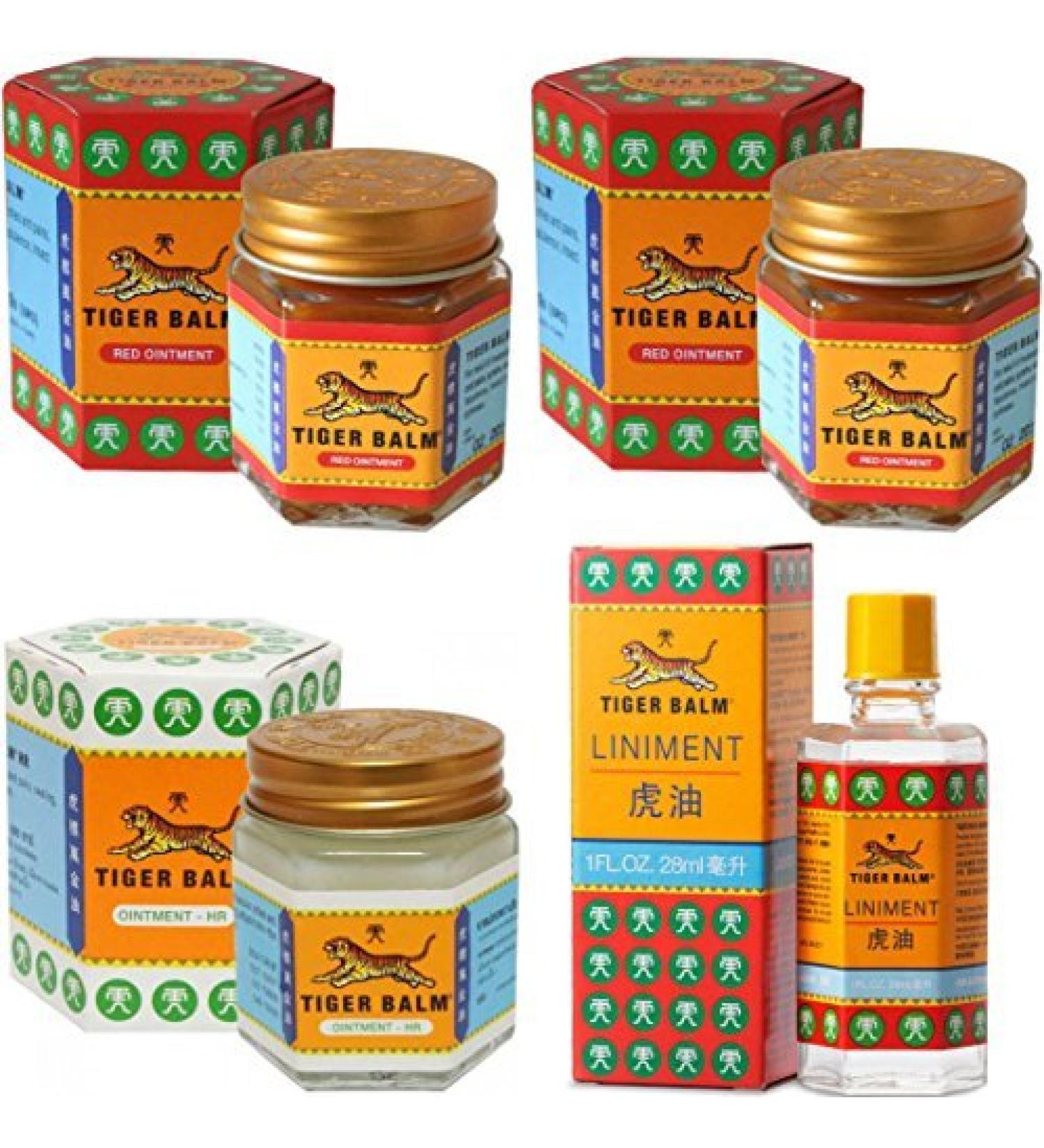 Tiger Balm Liniment (Liquid) 28ml + 2 Jars of Tiger Balm Red Ointment 30g/Jar + Tiger Balm White Ointment 30g/Jar by Tiger Balm