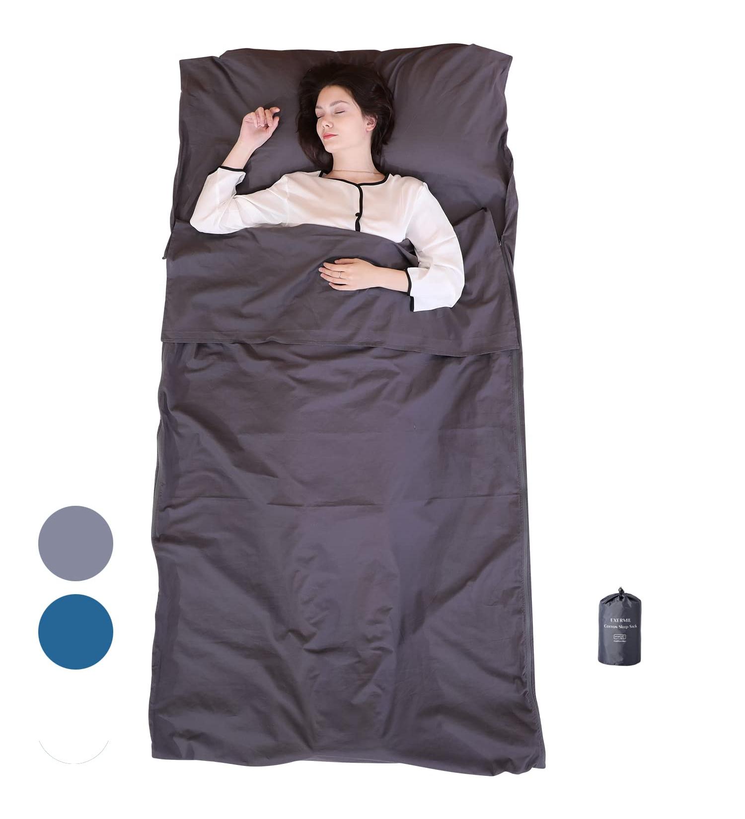 EXERMIL 100% Cotton Sleep Sack | All-Round Zipper | 87x43 Large Sheets for Traveling & Camping | Multifunctional Travel Sheets (Unzipped 87x87) | Lightweight | All Season Grey - Buy Online on GoSupps.com