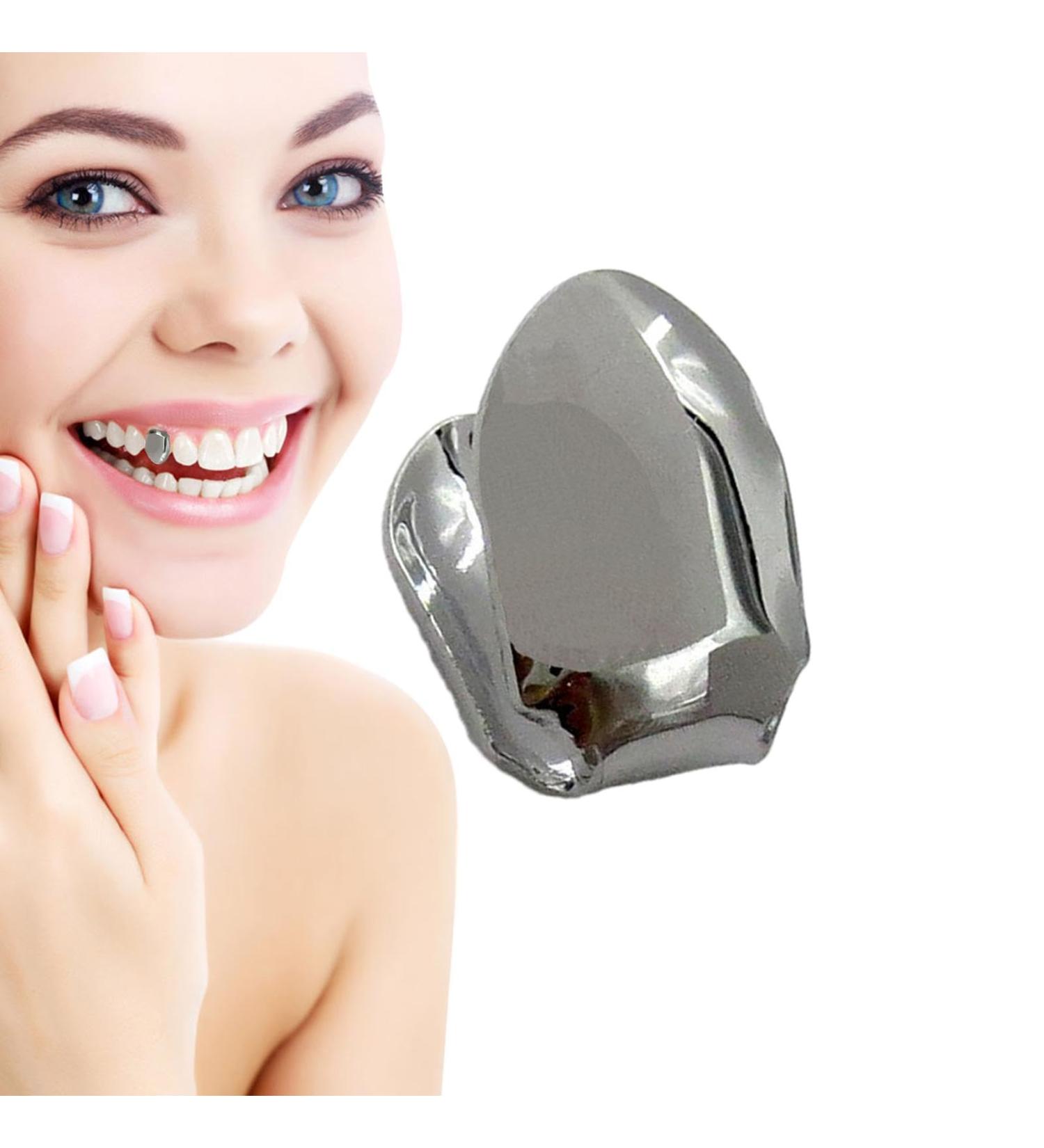 Gold Teeth Caps 14k Gold Realistic Fake Teeth Grills | Plain Single Tooth Caps Realistic Fake Teeth Grills Stylish Tooth Caps and Mouth Grills for Men and Women Black Tarnish - Buy Online on GoSupps.com