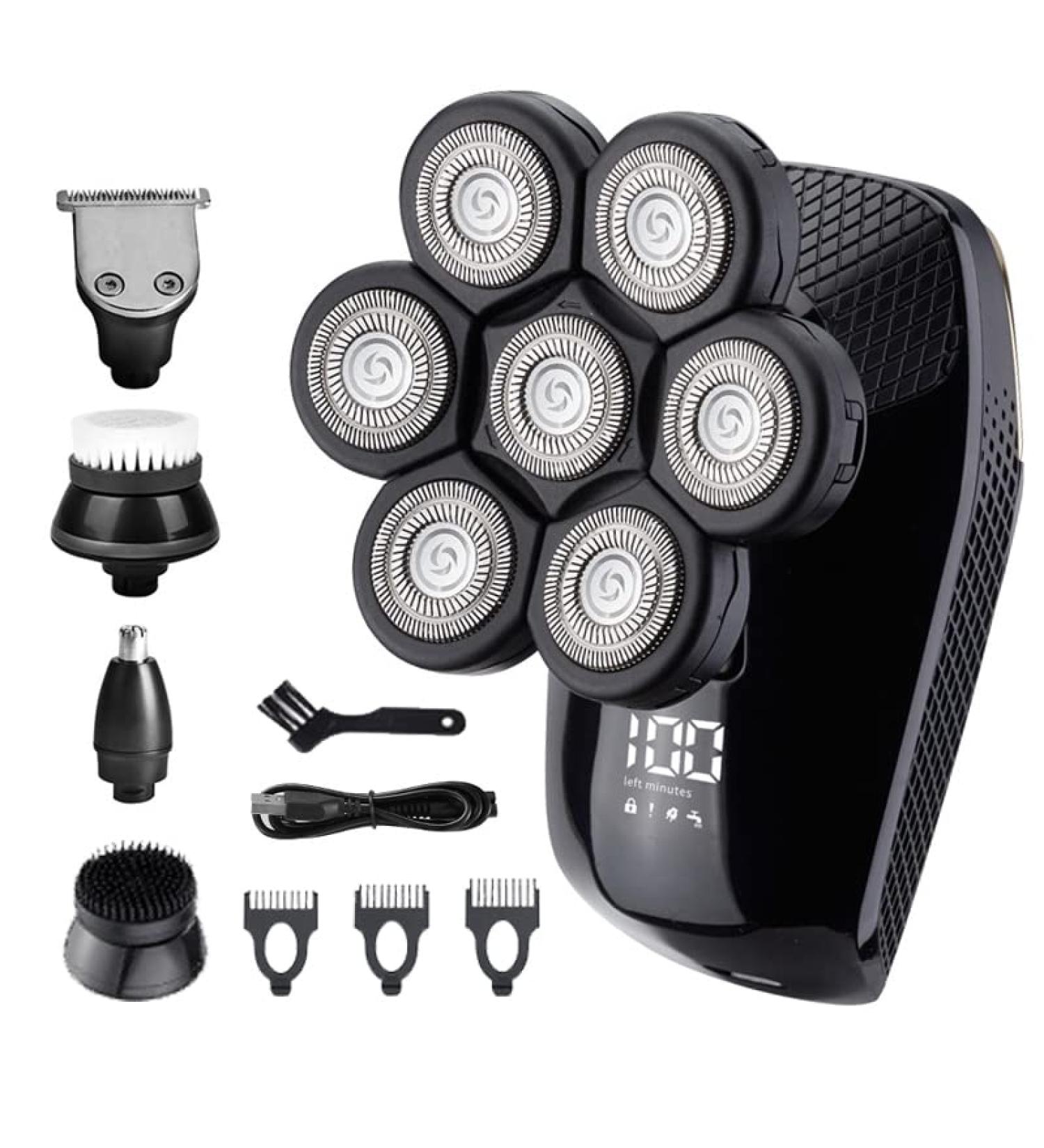 Buy Electric Razor for Men 5-in-1 Rechargeable Bald Head Shaver with 7 Floating Heads Beard & Nose Hair Trimmer and Facial Brush | International Shipping - Buy Online on GoSupps.com