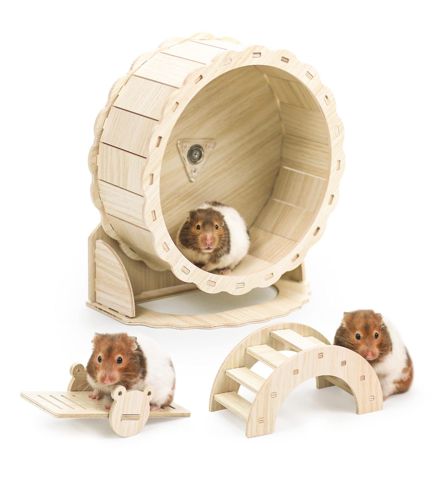 Episkey Hamster Wheel 23cm Wooden Silent Exercise Wheel with Bridge and Seesaw Pet Sport Exercise Toys Hamster Cage Accessories for Dwarf Hamsters Gerbils Rat Small Animal - Buy Online on GoSupps.com