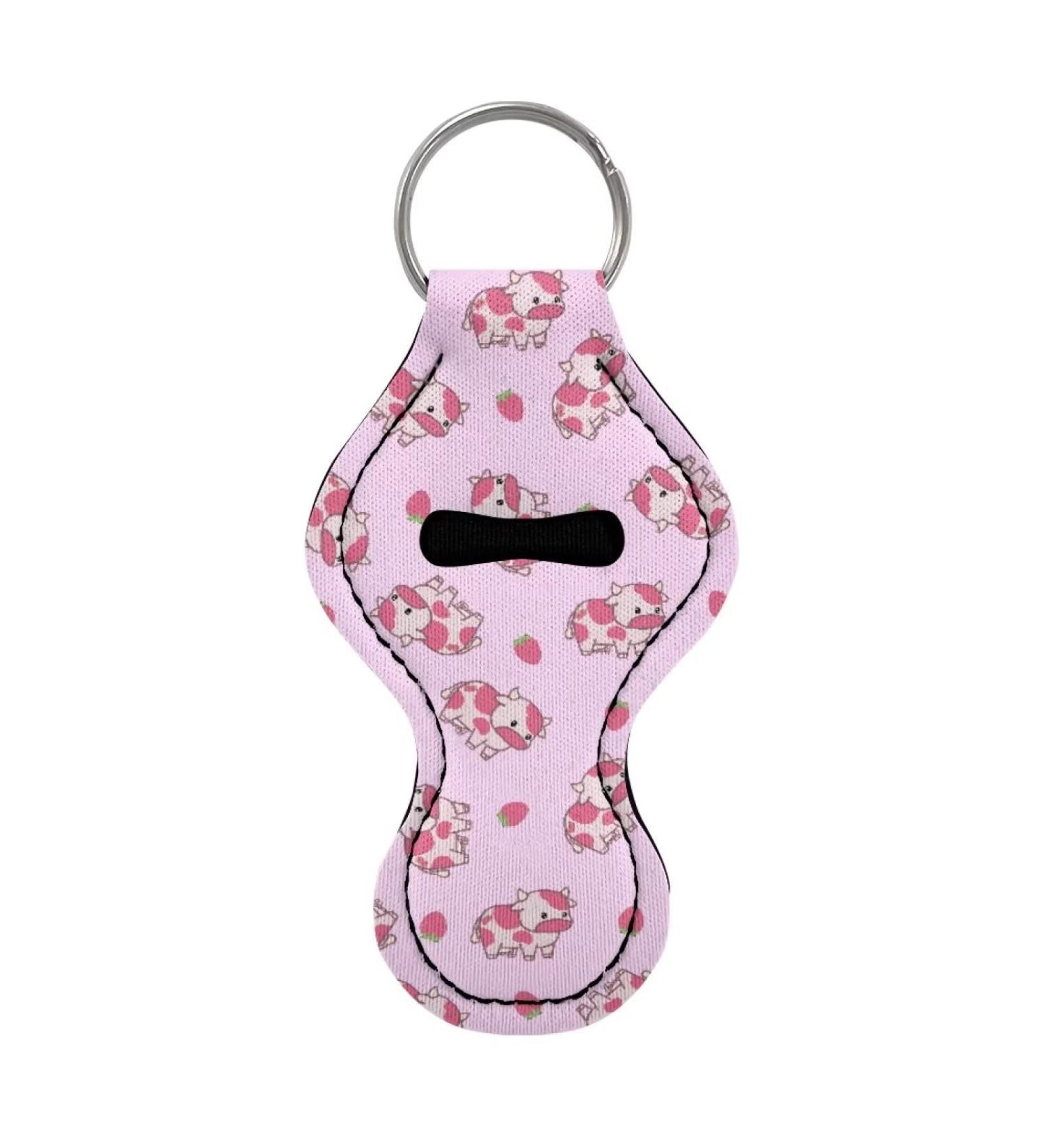 Poceacles Women's and Girls' Keychain - Lipstick - Glossy Lip Balm - Neoprene Pouch - Wrist Strap Strawberry Pink Cow - Buy Online on GoSupps.com