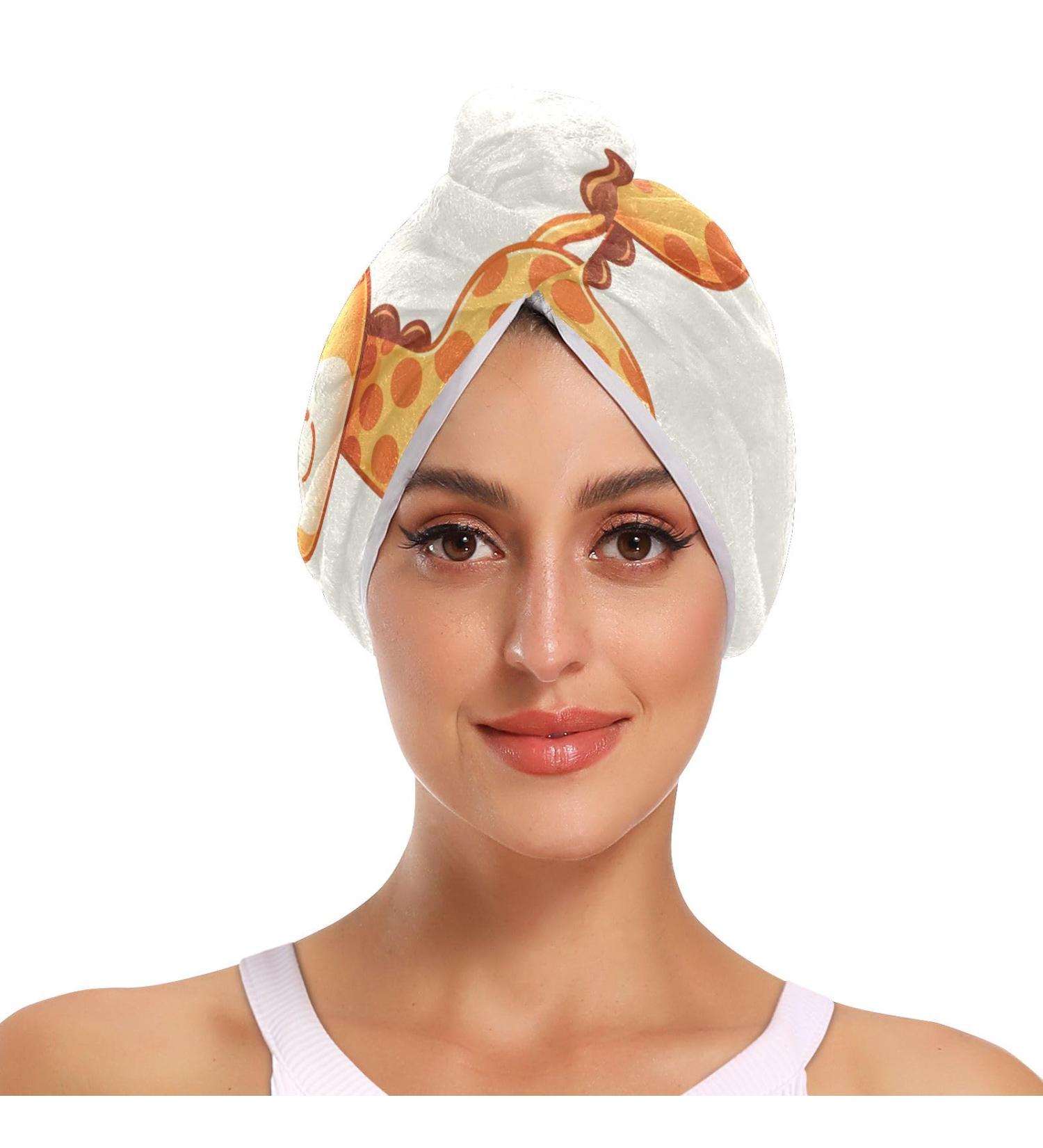 Buy Lovely Cartoon Giraffe Hair Towels 2-Pack | Super Absorbent Quick Dry Hair Turbans for Women & Girls - Buy Online on GoSupps.com