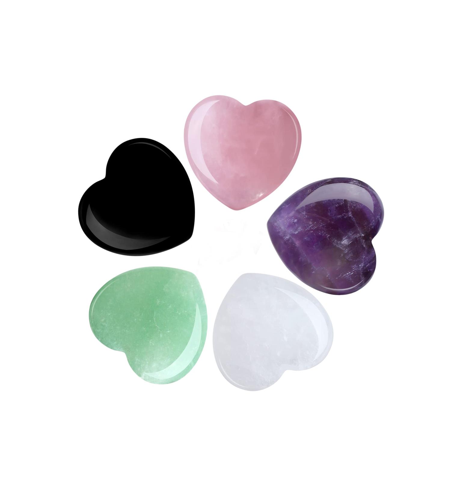 YATOJUZI 5PCS Natural Heart Healing Crystals Set - Rose Quartz & Amethyst - Chakra Reiki Balancing Stones - Buy Online on GoSupps.com