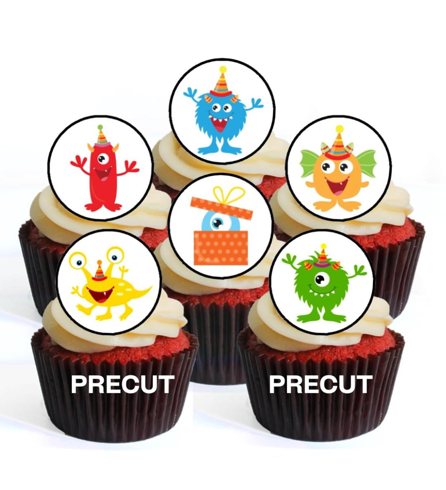 PRECUT Monsters Edible Cupcake Toppers - Monsters Birthday Party Theme Premium Thickness SWEETENED VANILLA - wafer card disc cake decorations (Pack of 24) - Buy Online on GoSupps.com