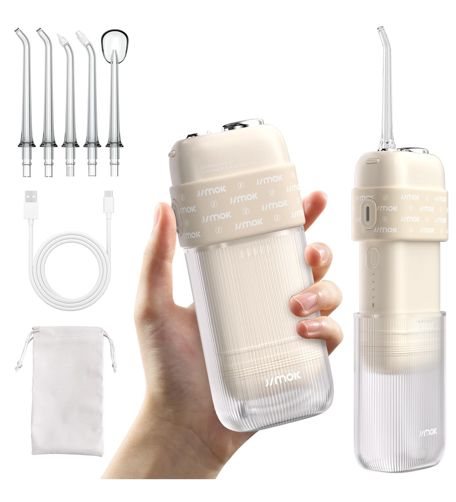 JIMOK Portable Water Flosser - Mini Cordless Oral Irrigator for Teeth & Braces Care | 4 Modes Telescopic Tank IPX8 Waterproof | Ideal for Home & Travel - Buy Online on GoSupps.com