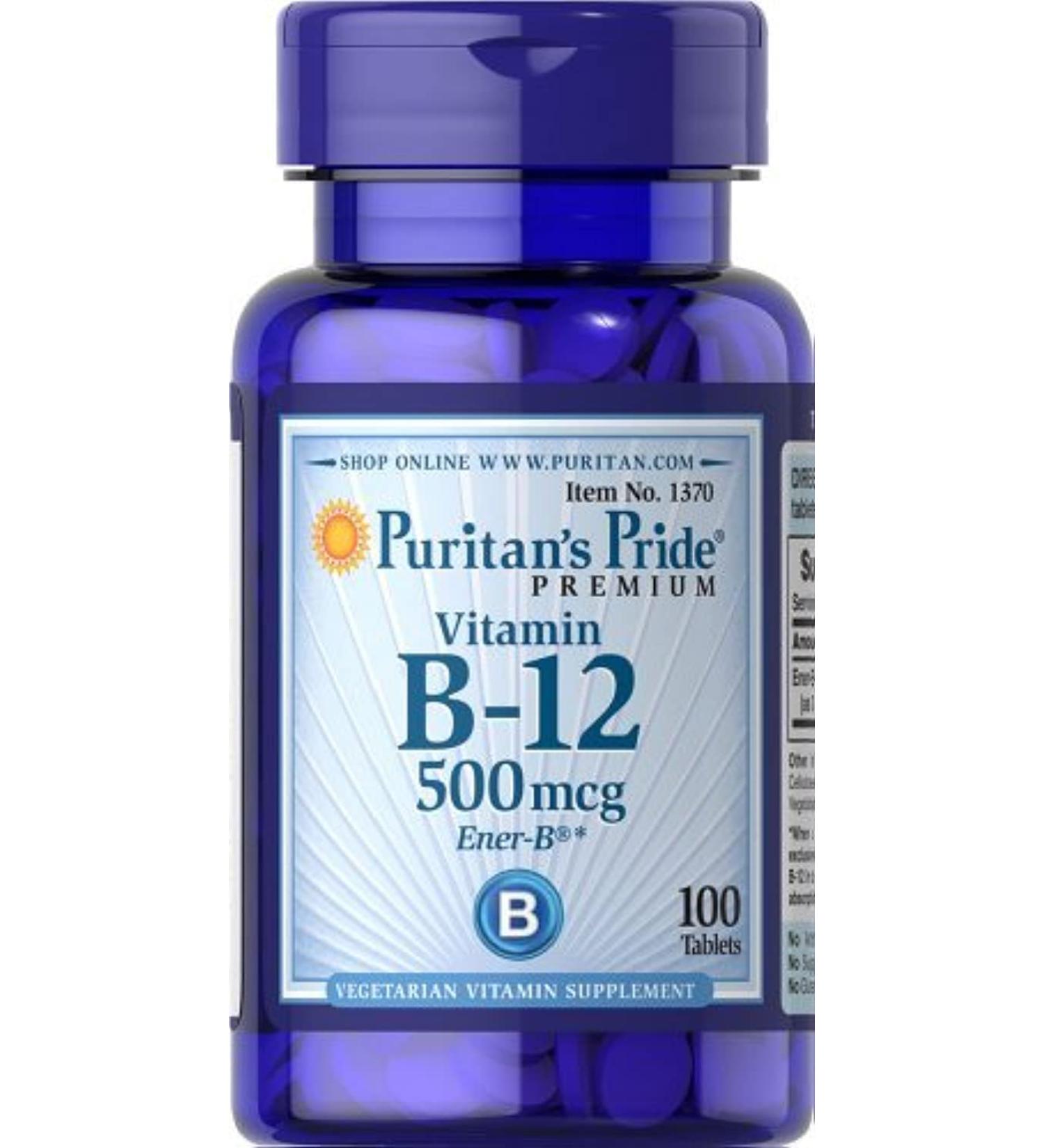 Puritan's Pride Vitamin B-12 500 mcg-100 Tablets | Essential B Vitamin Supplement - Buy Online on GoSupps.com