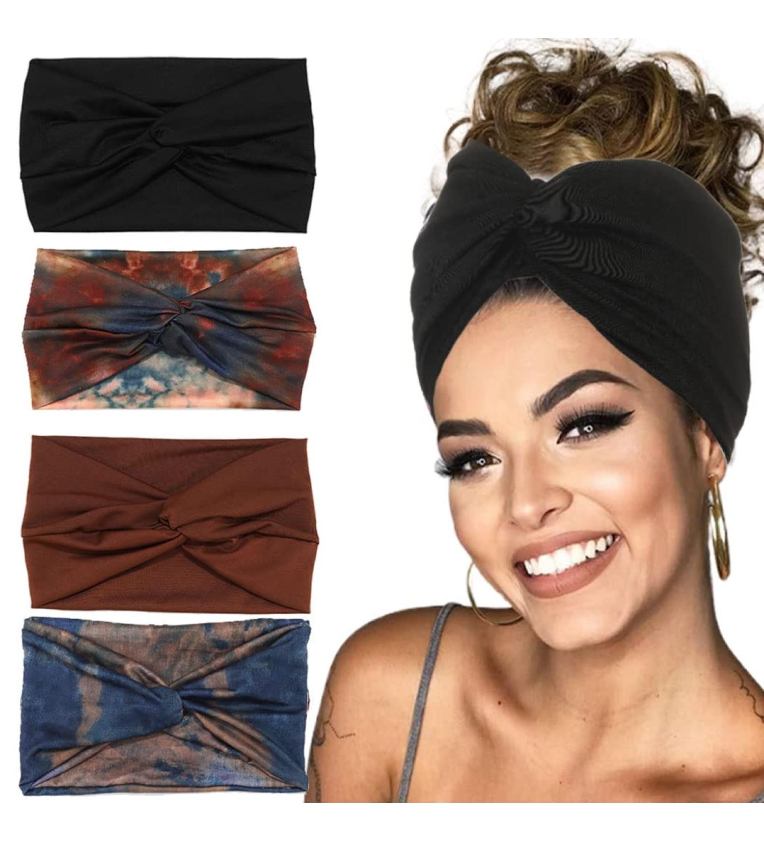 GORTIN Black Boho Wide Headbands 4 Pack - Leopard Knot Twist Head Wraps for Women - Stretchy Sweatbands Turban Hair Accessory - B-Fashion Tie-dye - Buy Online on GoSupps.com