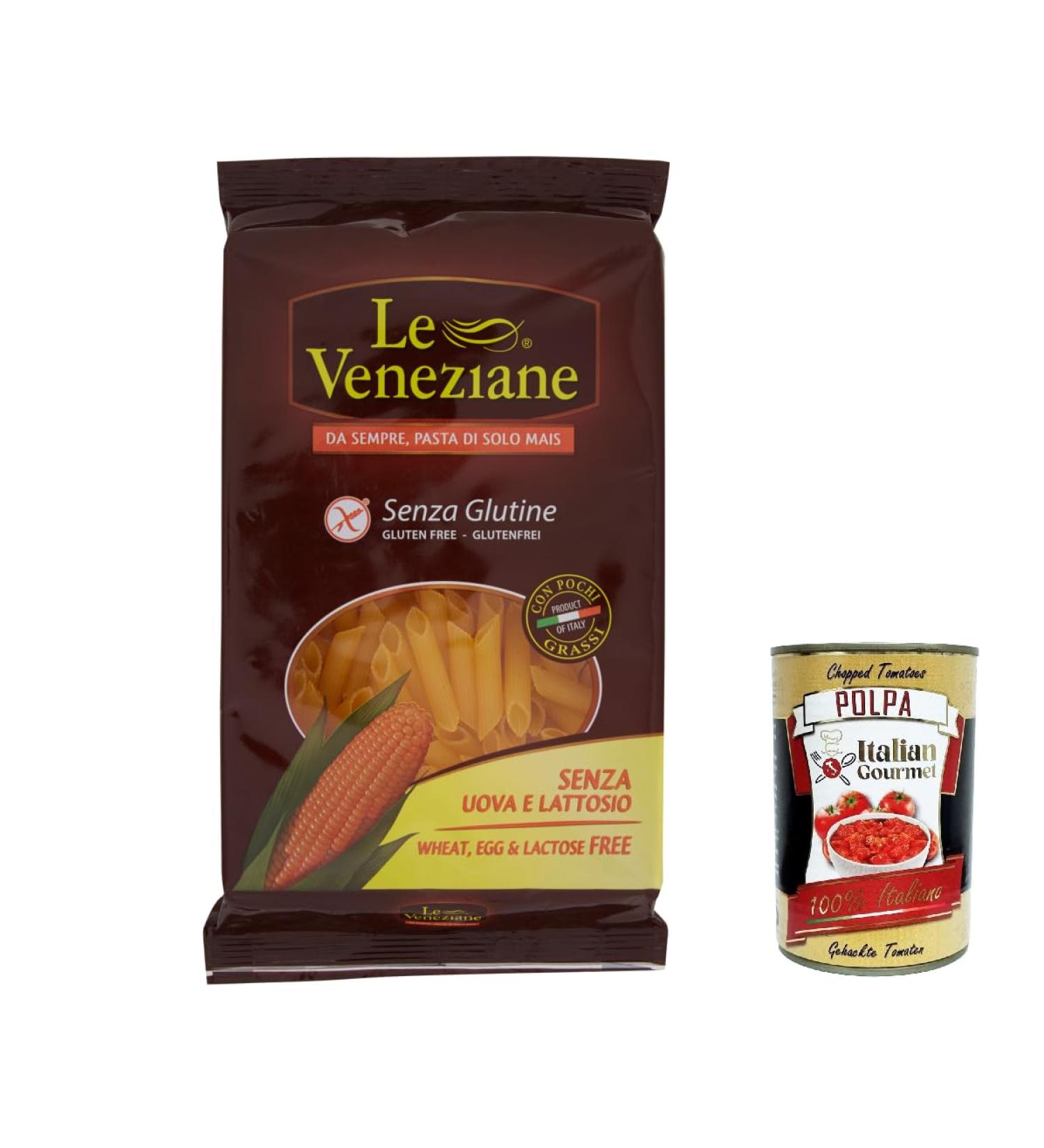  Italian Gourmet E.R. Le Veneziane Corn Pasta Gluten-Free Penne Rigate - 100% Italian Gluten Free Corn Pasta - Gluten Free - 250g + Italian Gourmet Pulp 400g - Buy Online on GoSupps.com