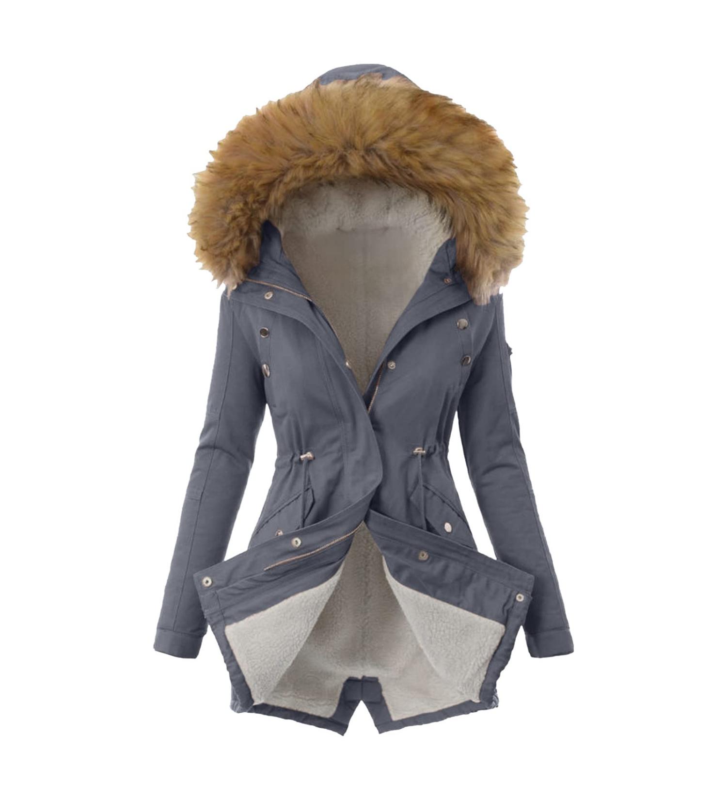 Buy Haiorziyou Women's Winter Parka - Long-Sleeved Warm Windbreaker with Zipper Hood - Daker Outdoor Jacket in Gray - Plus Size Available - Buy Online on GoSupps.com