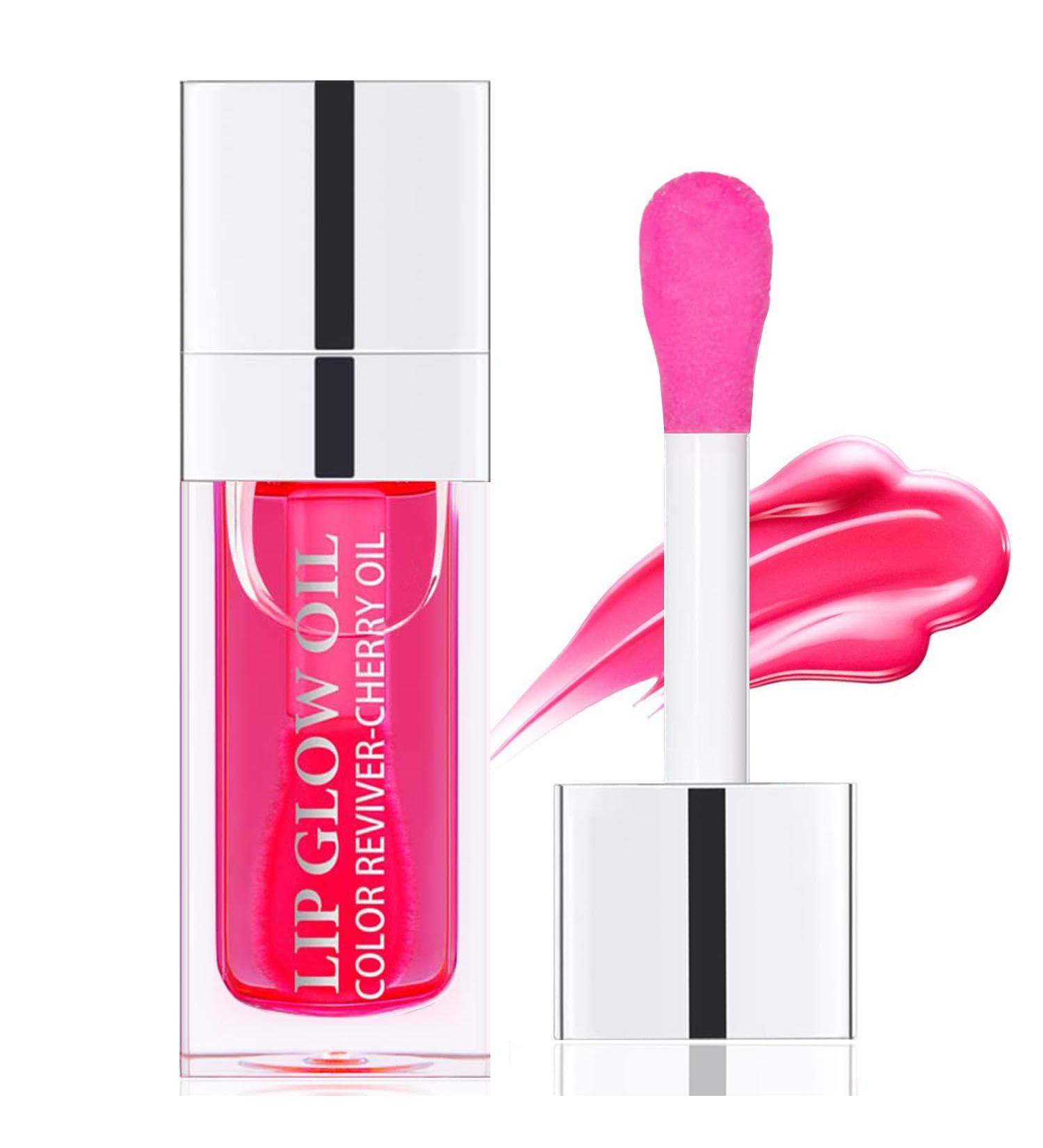 Hydrating Lip Glow Oil | Moisturizing Plumper Gloss | Tinted Lip Balm for Dry Lips (Cherry) - No-Sticky Formula - Buy Online on GoSupps.com
