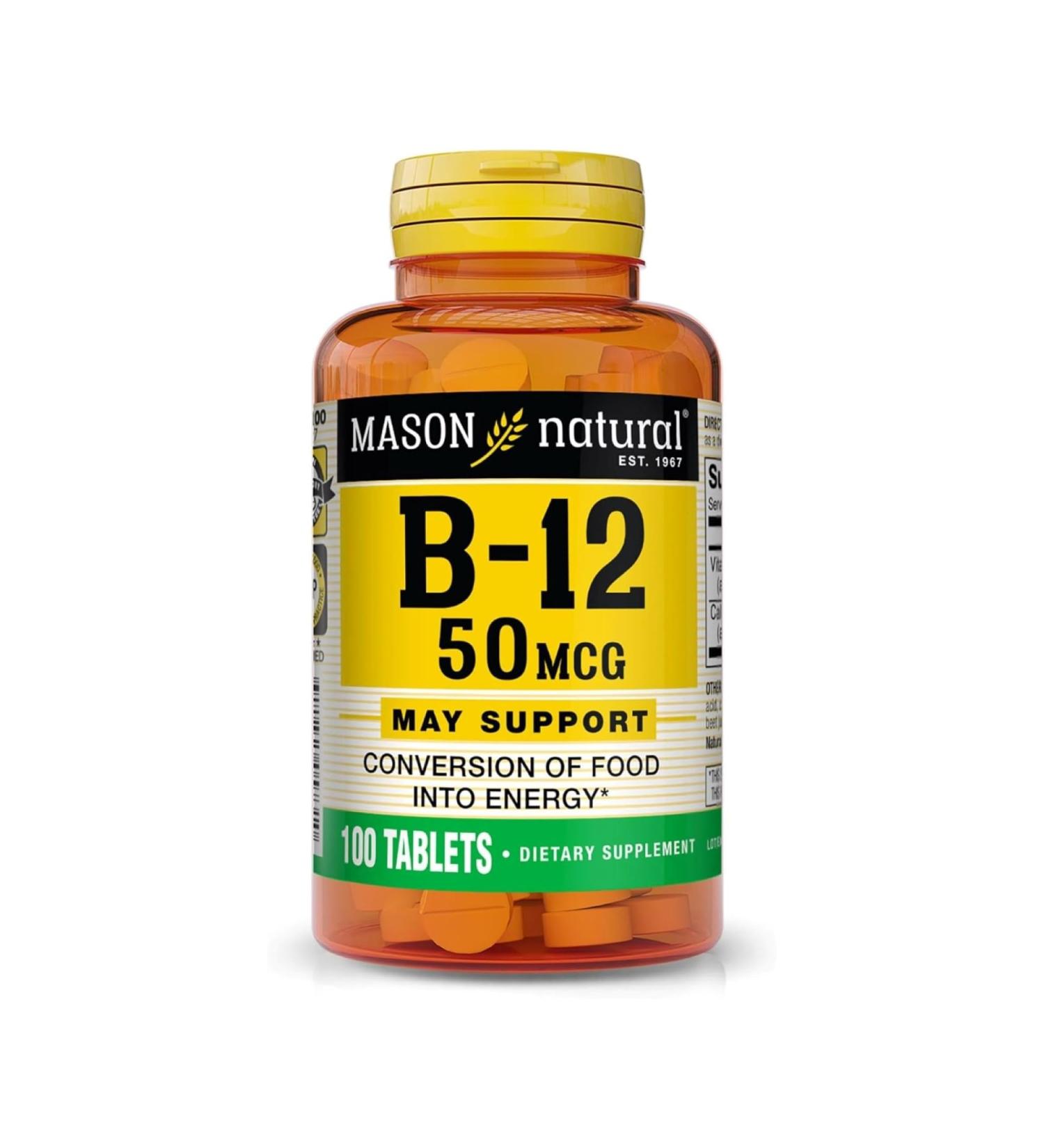MASON NATURAL Vitamin B12 50 mcg with Calcium 100 Day Supply Dietary Supplement to Support Natural Energy Levels 100 Tablets (Pack of 1) - Buy Online on GoSupps.com