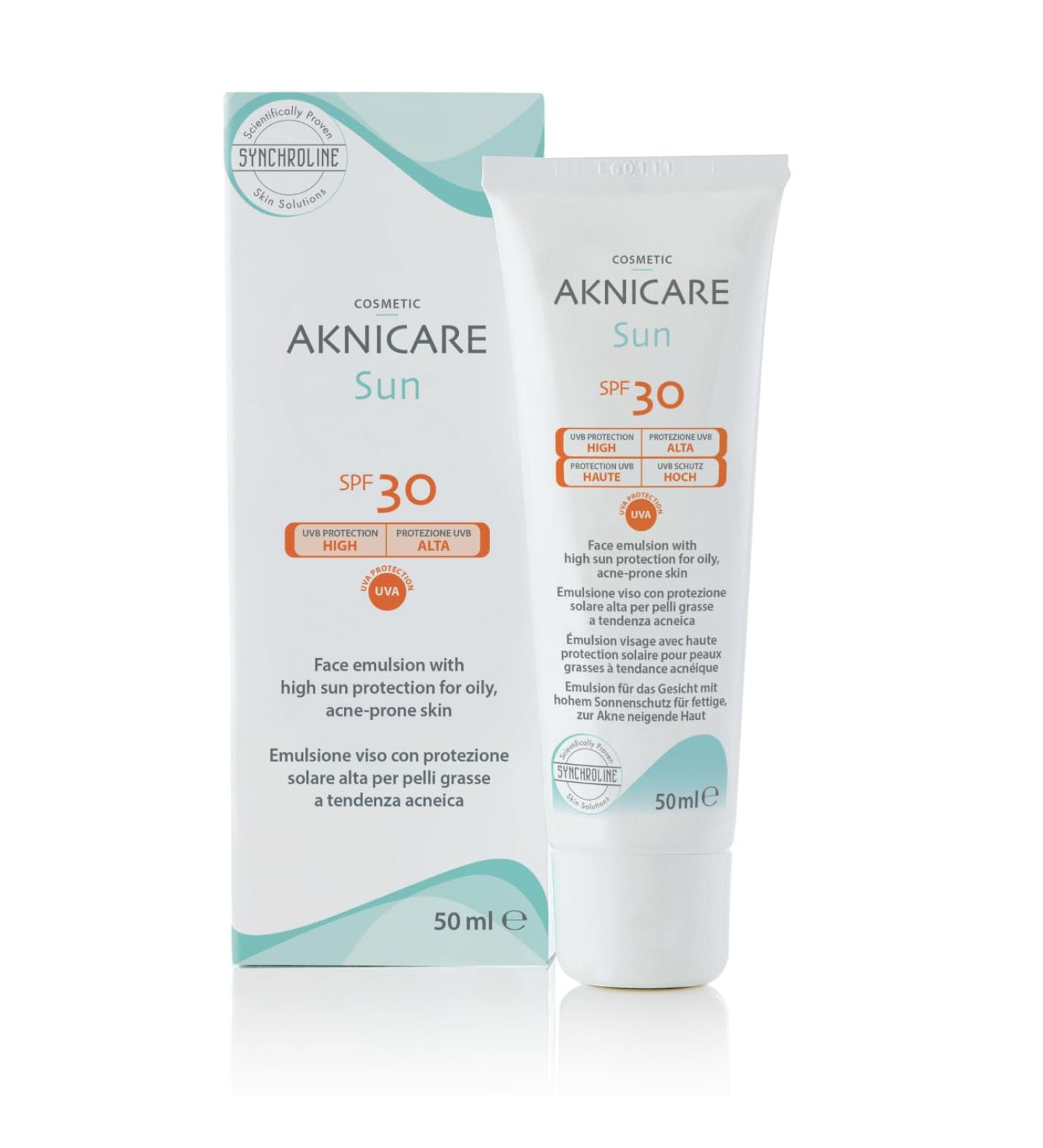 Synchroline Synchroline - Aknicare Sun SPF 30 Face Cream 50ml for Combination and Oily Skin Prone to Acne with Hyaluronic Acid GT-Peptide-10 and Triethyl Citrate Made in Italy