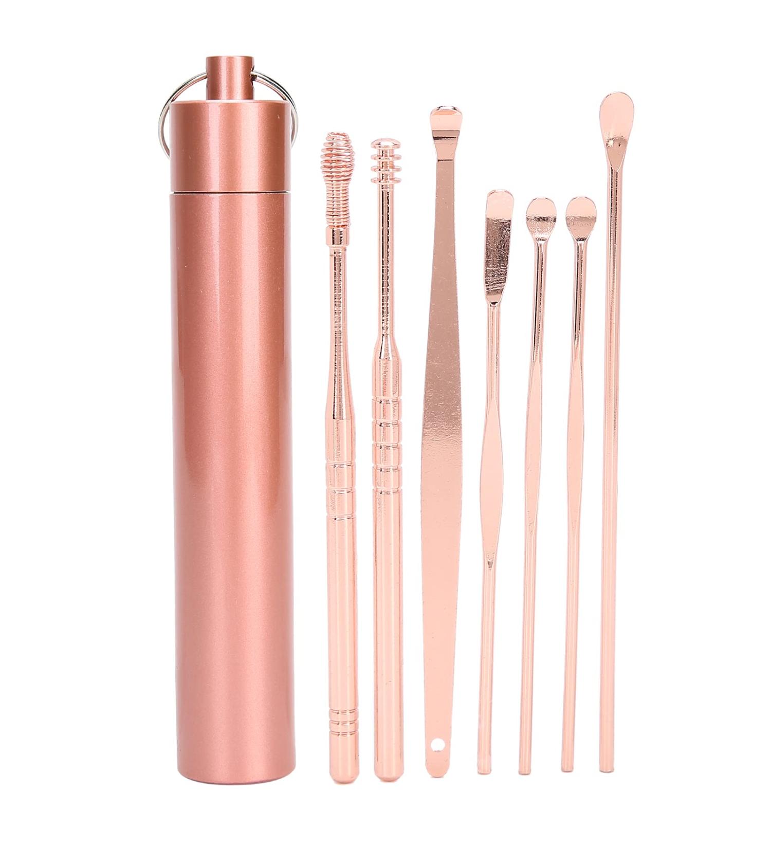 7pcs Stainless Steel Spiral Earwax Cleaner Set - Rose Gold | Portable Ear Pick Spoon & Removal Tool - Buy Online on GoSupps.com