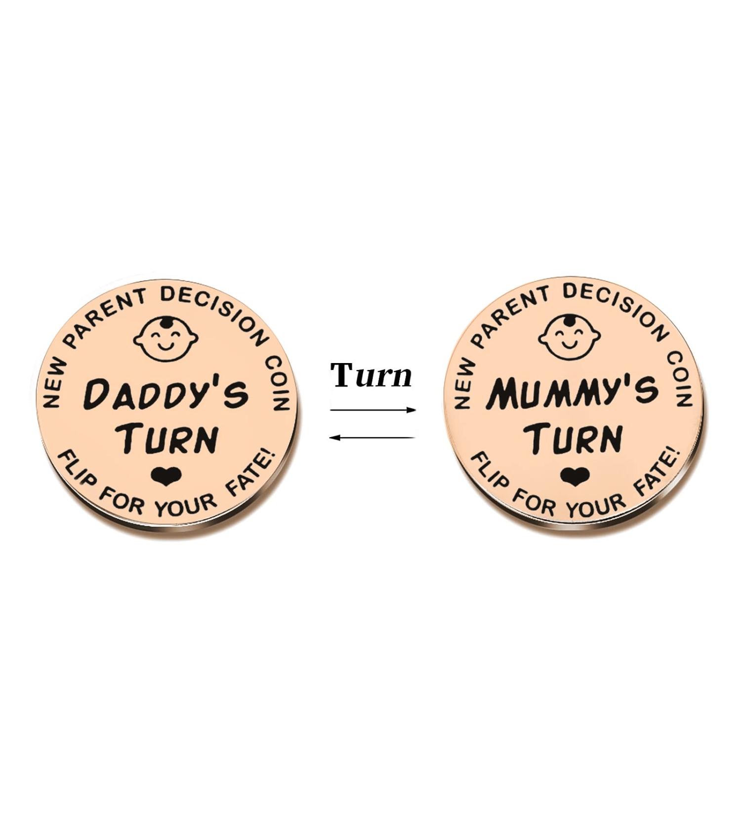 New Parents Gift: Funny Rose Gold Decision Coin for Mum & Dad | Baby Shower Gift - Buy Online on GoSupps.com