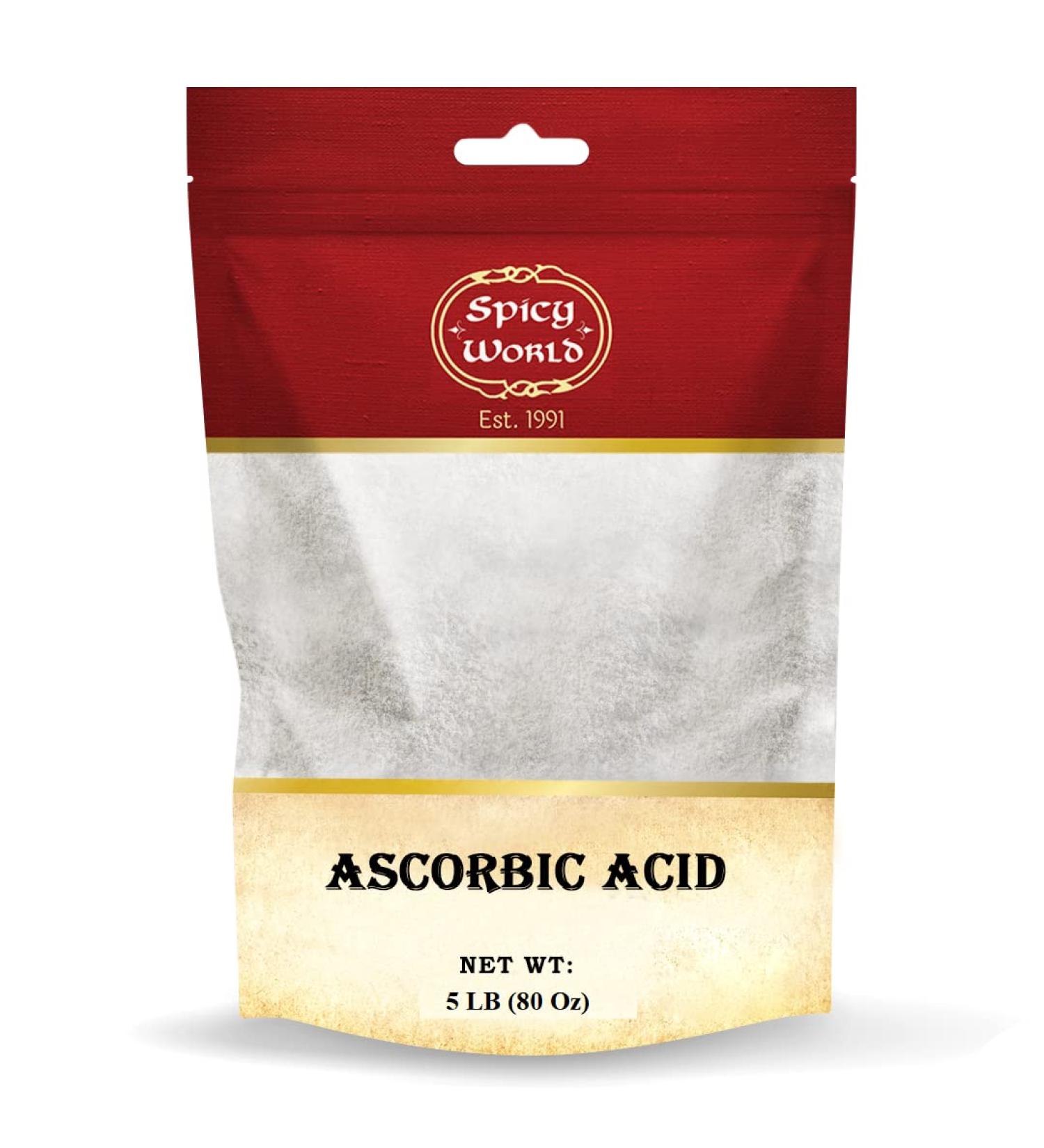 Spicy World Ascorbic Acid Vitamin C Powder 5 LB - Dietary Supplement Pure VIT C Powder USP Bulk