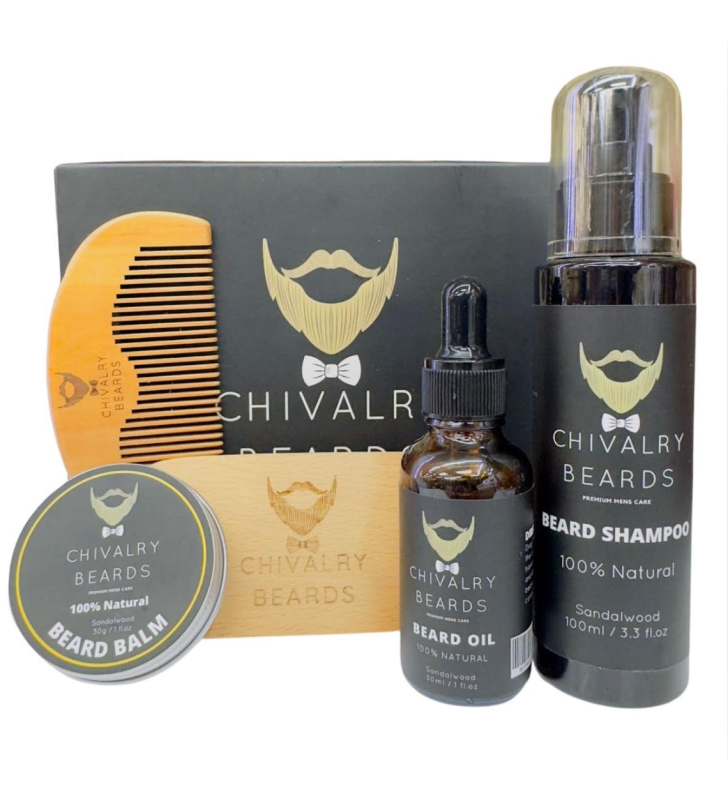 Beard Growth Kit | Natural Oil Shampoo Balm Sandalwood Comb & Boar Brush - Moisturizing Grooming Solution for Men - Buy Online on GoSupps.com