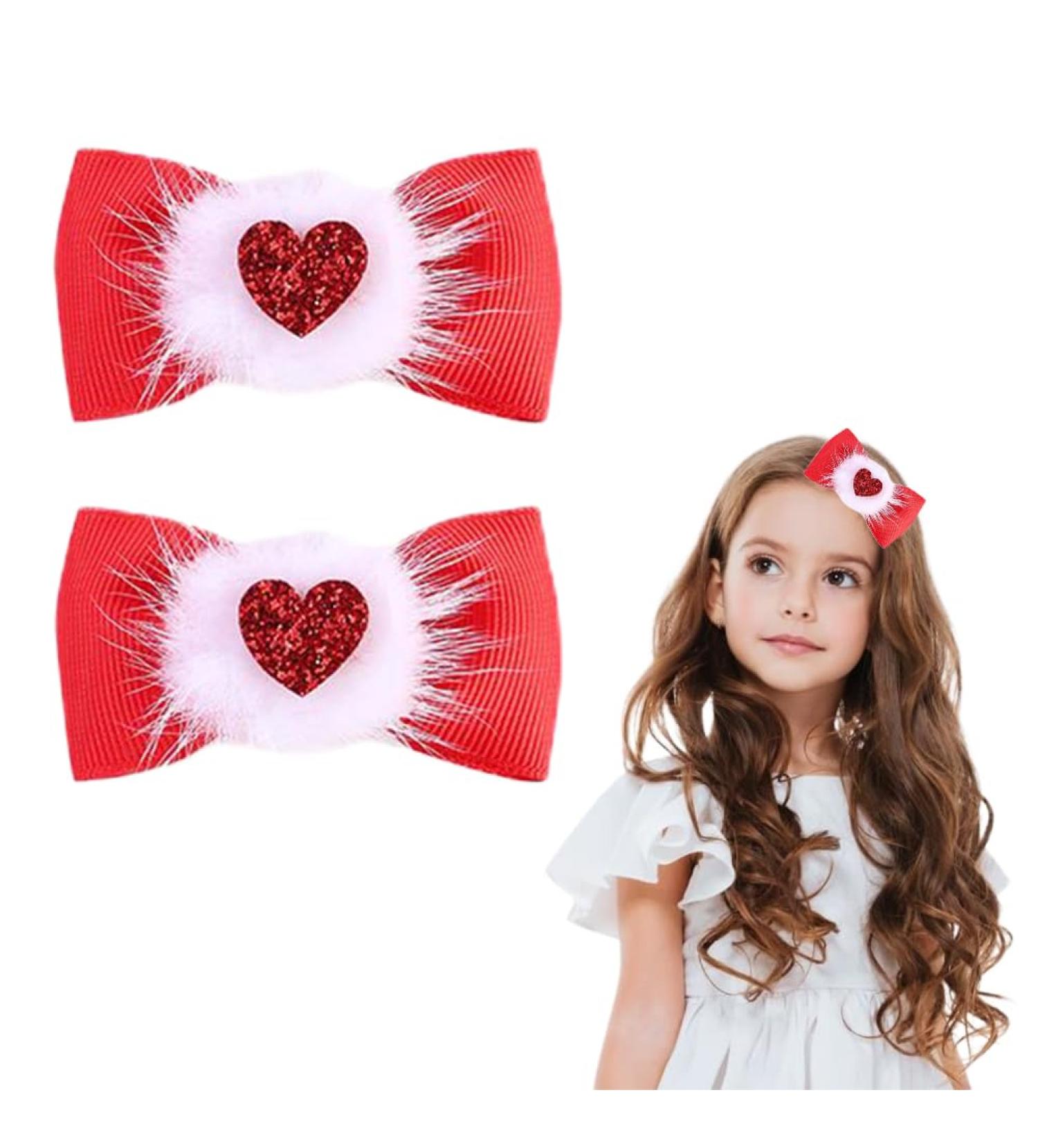 Hair Bow Clip for Women and Girls Baby Hair Clips Valentine's Day Decorative Hair Styling Accessories Girls Fabric Hair Bow Knot Hair Clip Hair Clips Women with Plush Ball 2 Pieces - Buy Online on GoSupps.com